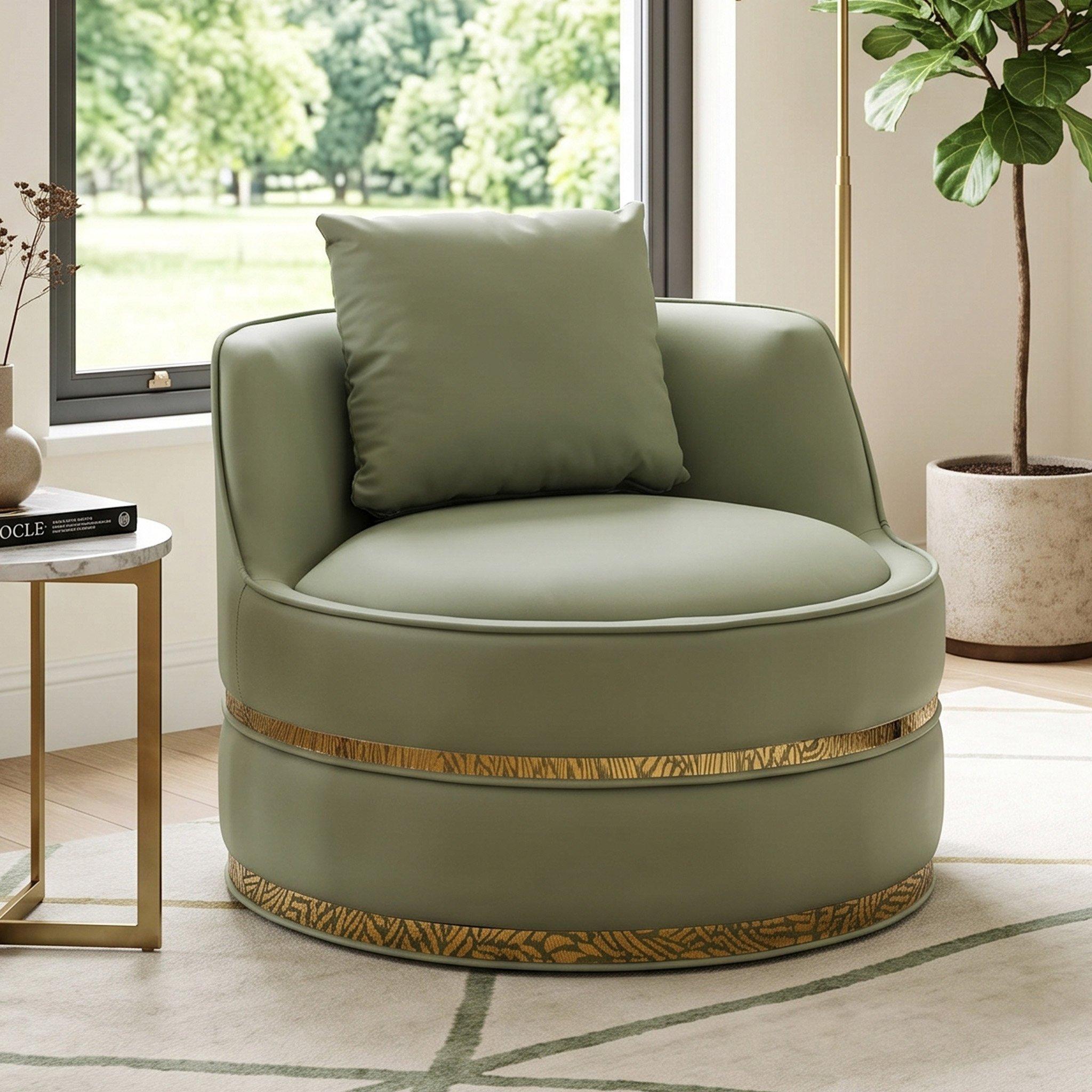 Green - Urban Meuble - Modern Swivel Barrel Accent Chair - 1