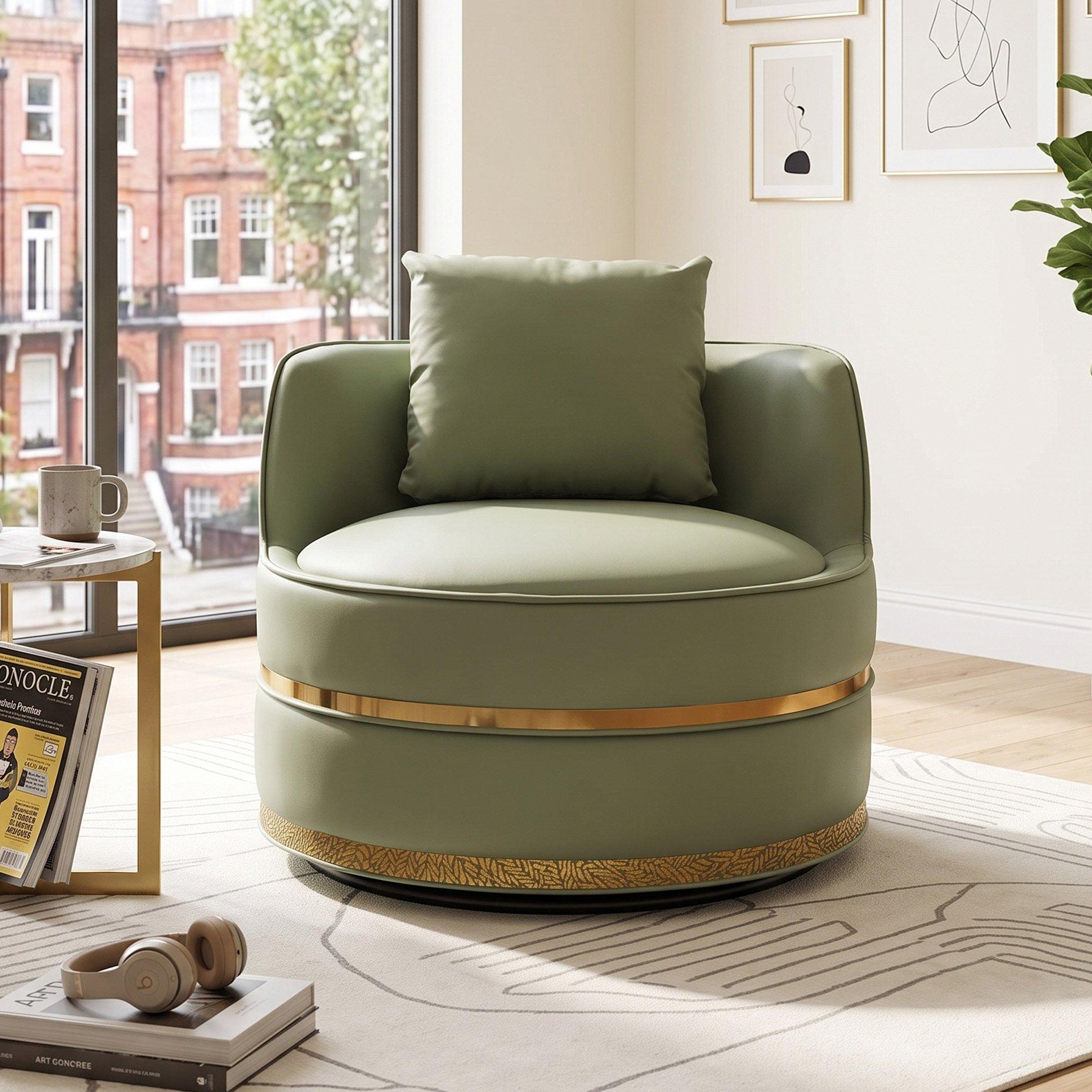 Green - Urban Meuble - Modern Swivel Barrel Accent Chair - 2