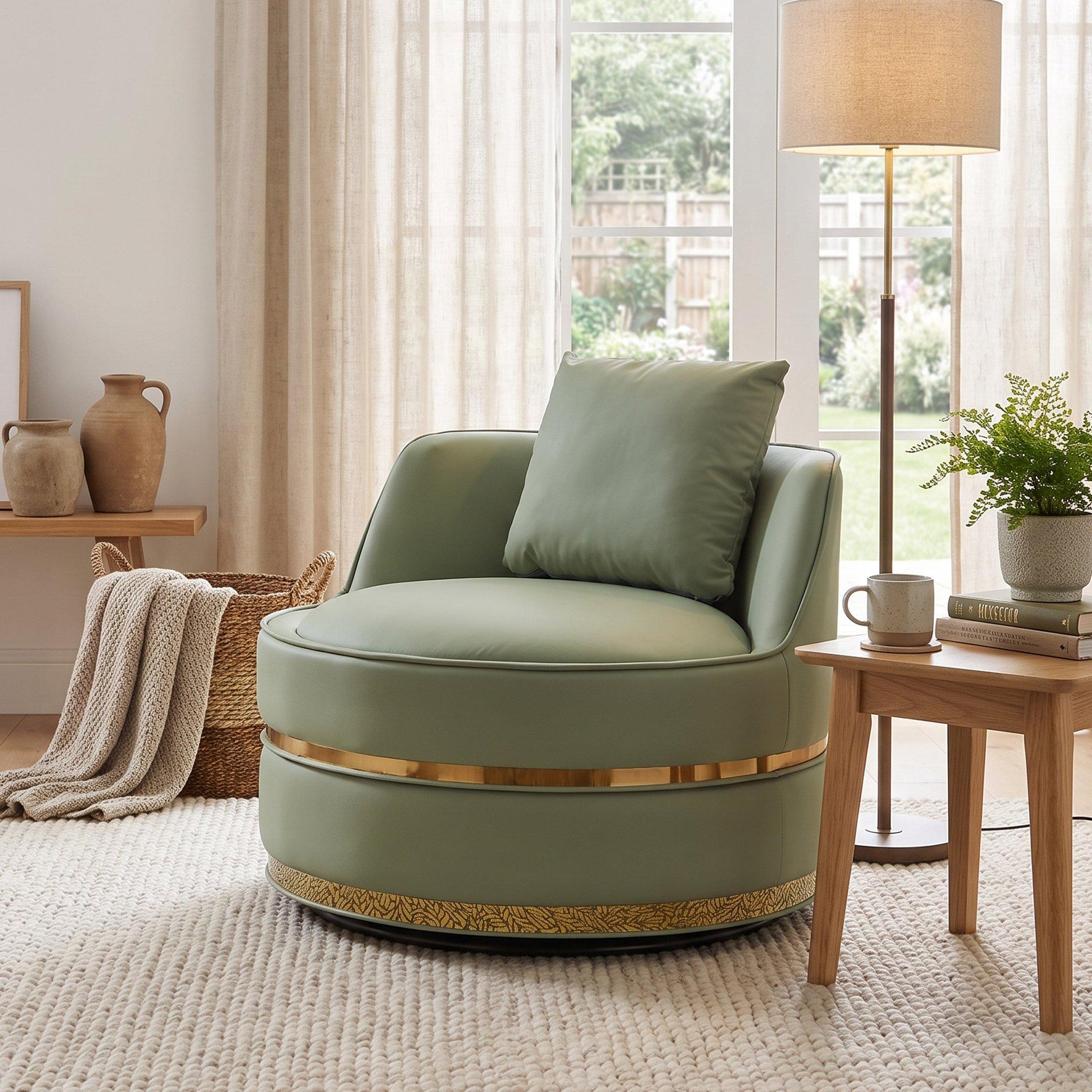 Green - Urban Meuble - Modern Swivel Barrel Accent Chair - 3