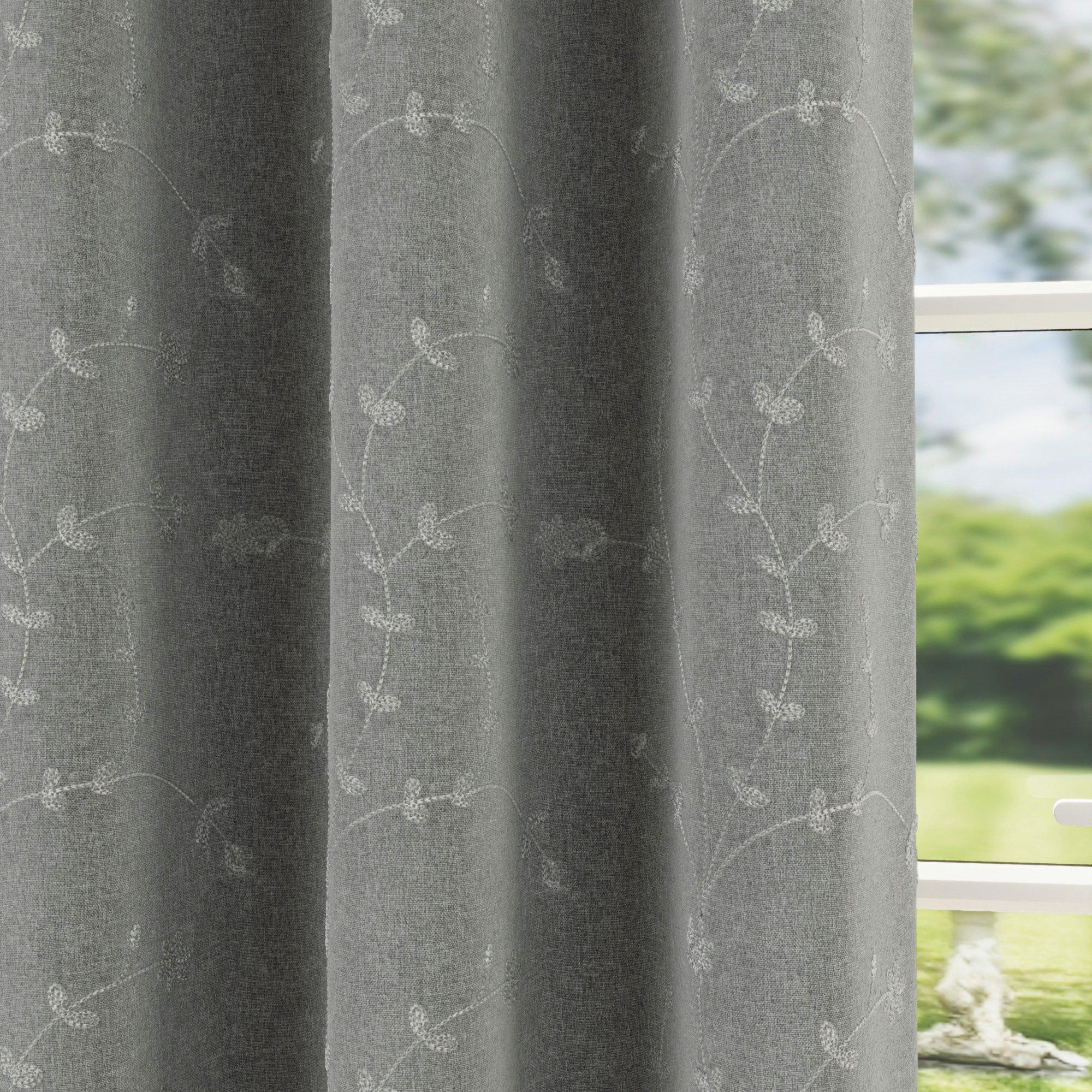Grey - Enhanced Living - Tivoli Grey Floral Embroidery Blackout Curtains - 3