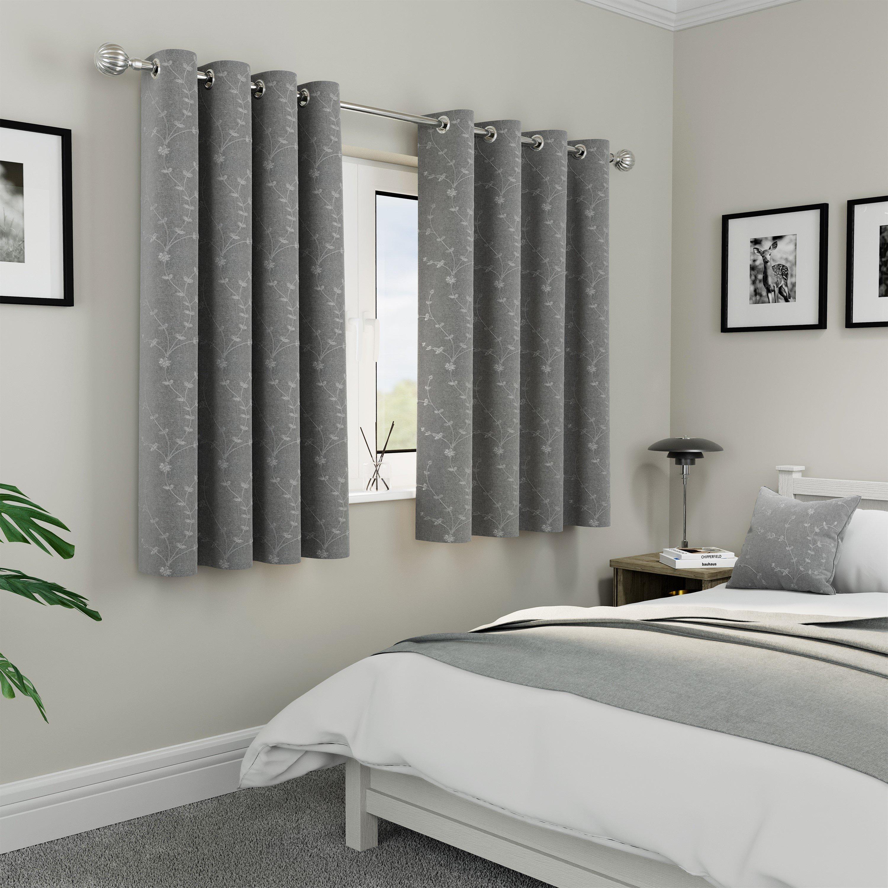 Grey - Enhanced Living - Tivoli Grey Floral Embroidery Blackout Curtains - 4
