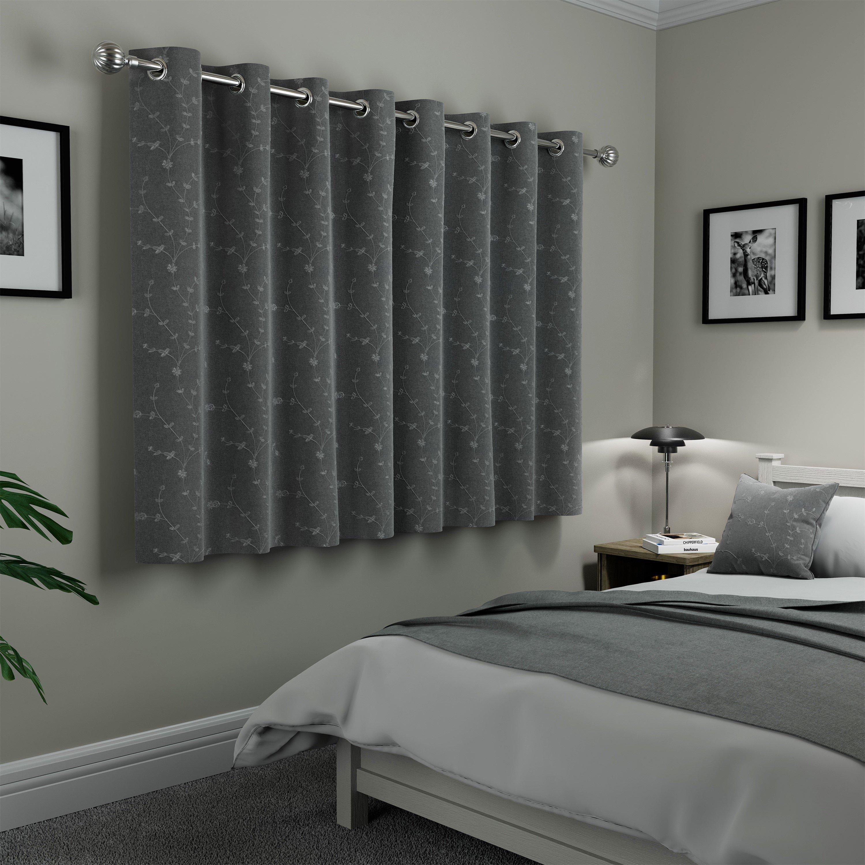 Grey - Enhanced Living - Tivoli Grey Floral Embroidery Blackout Curtains - 5