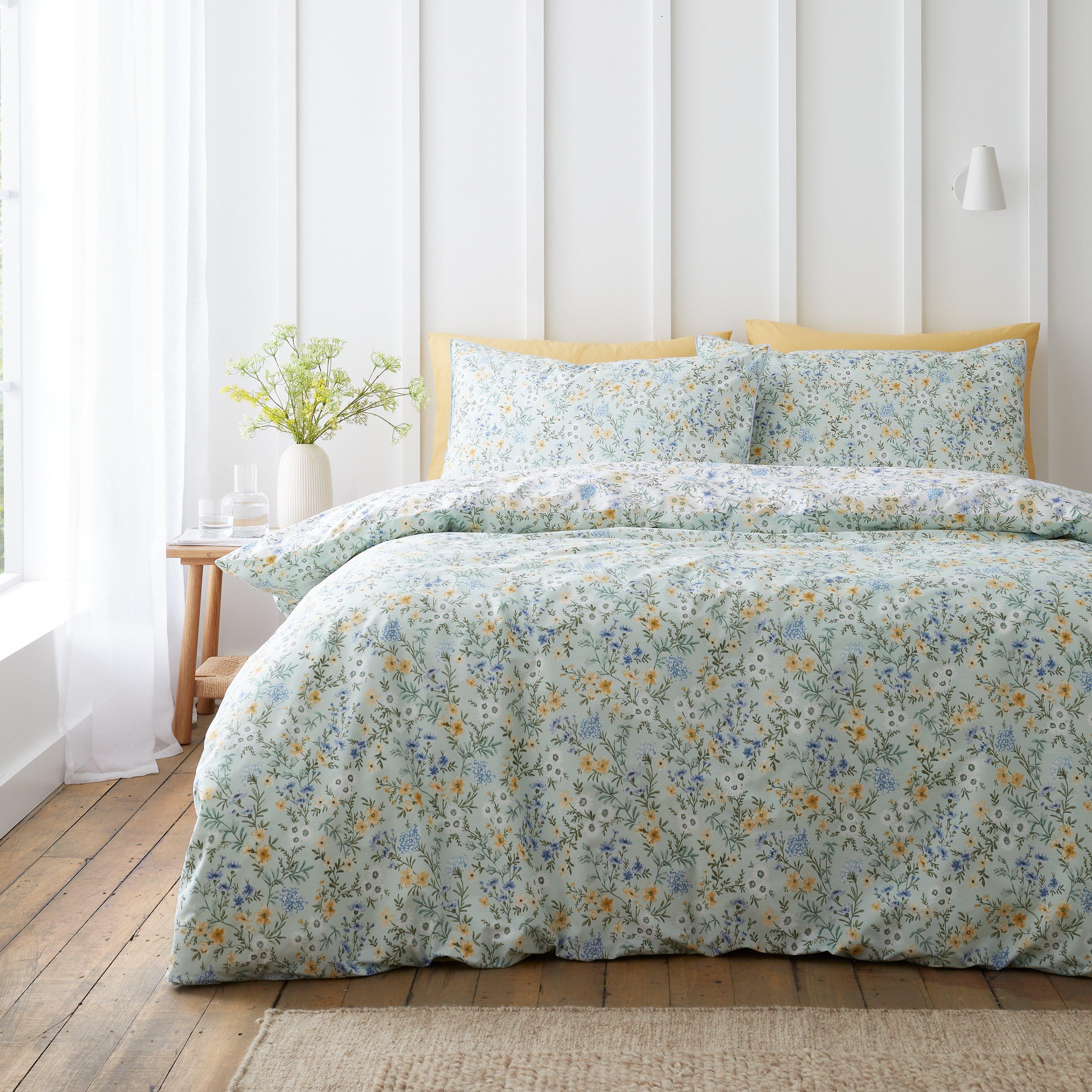 Green - Bianca - Ditsy Floral Cotton Reversible Duvet Cover Set - 1