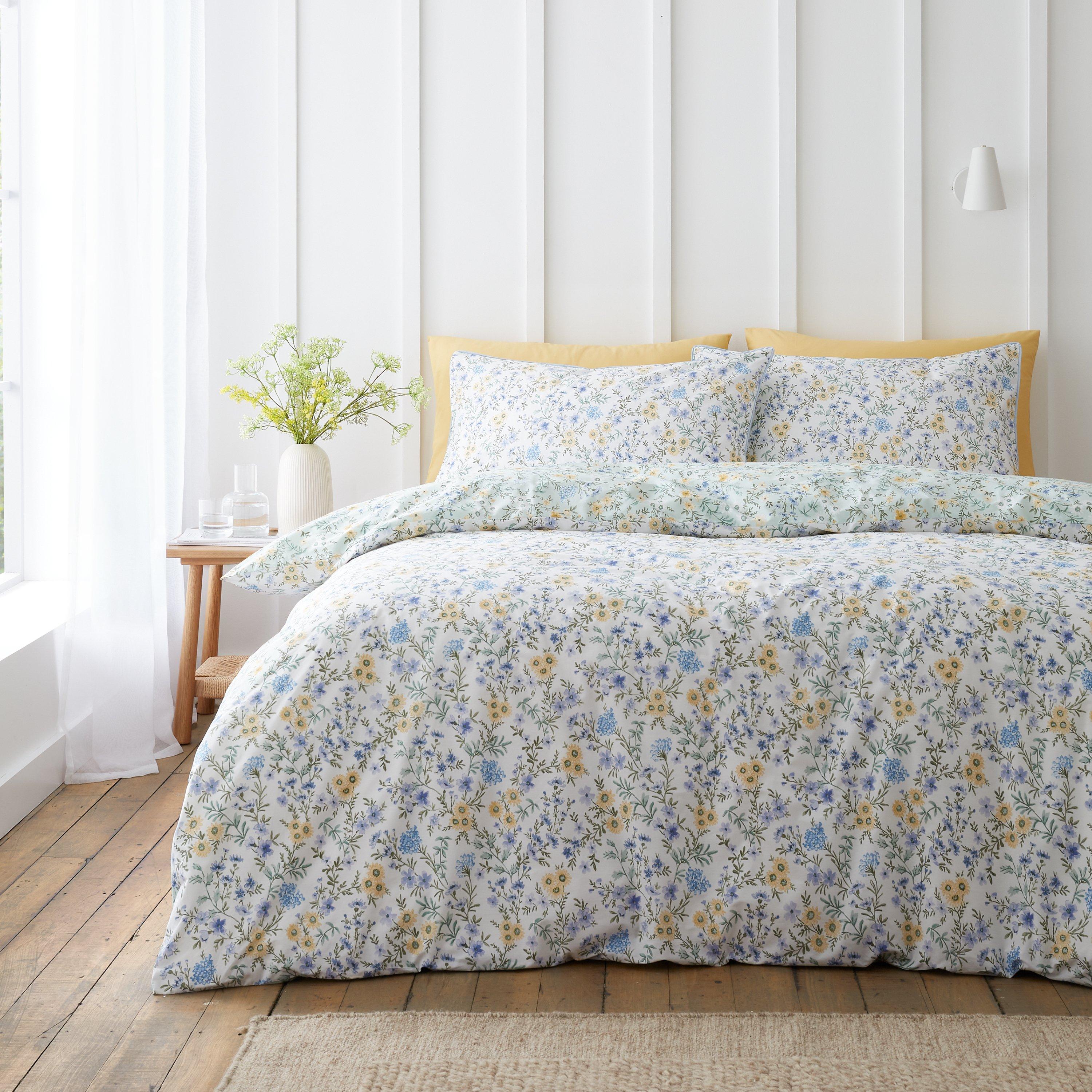 Green - Bianca - Ditsy Floral Cotton Reversible Duvet Cover Set - 2