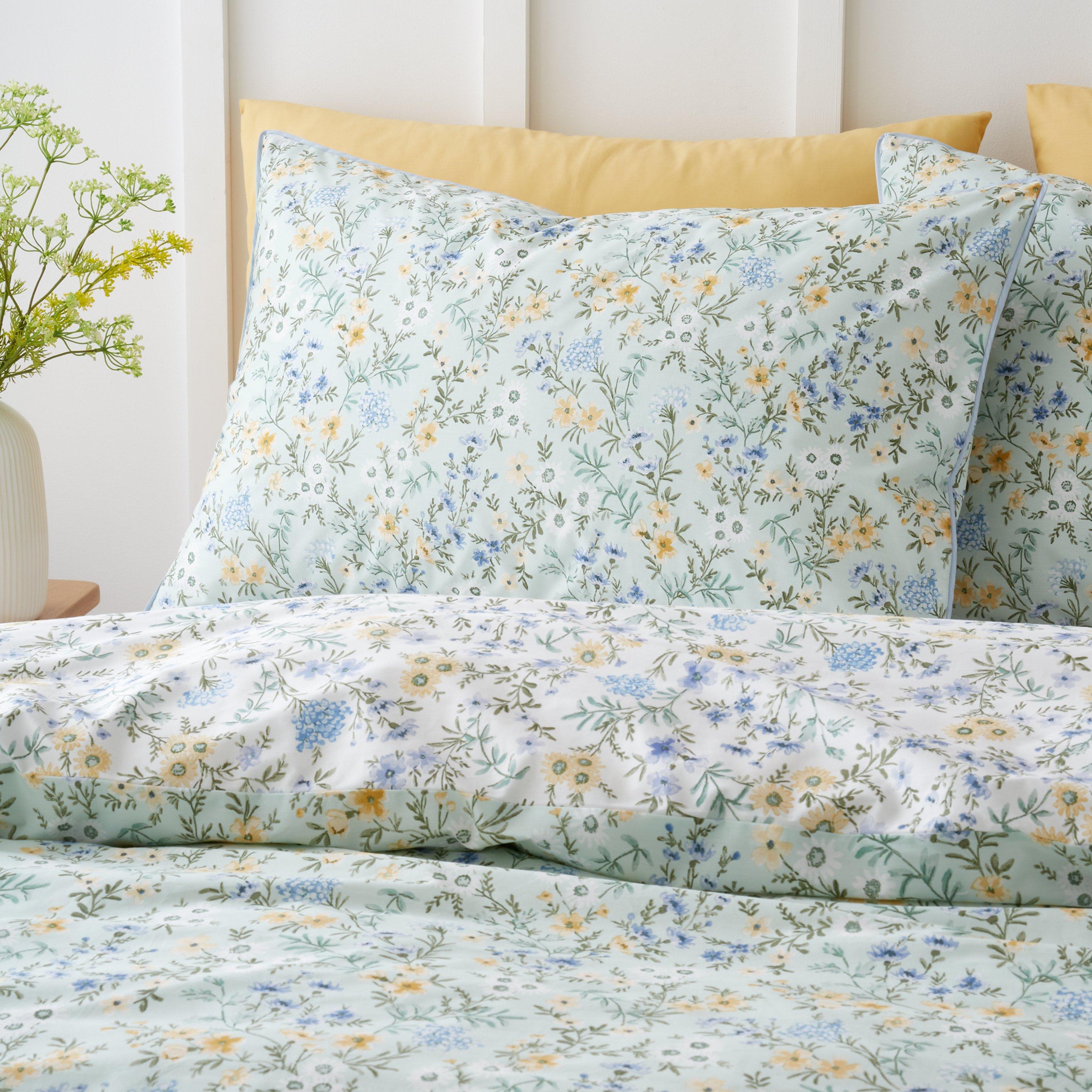 Green - Bianca - Ditsy Floral Cotton Reversible Duvet Cover Set - 3