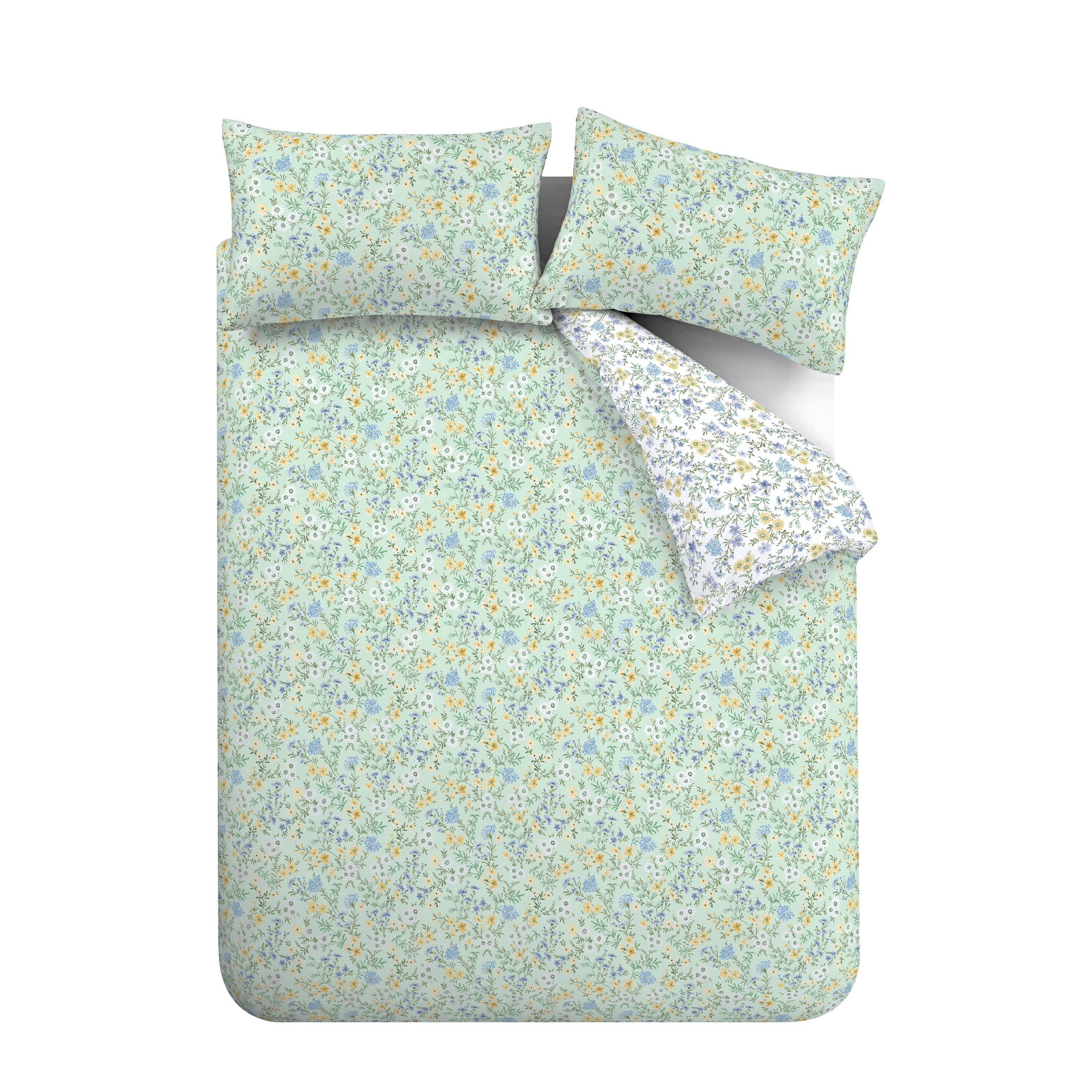Green - Bianca - Ditsy Floral Cotton Reversible Duvet Cover Set - 6