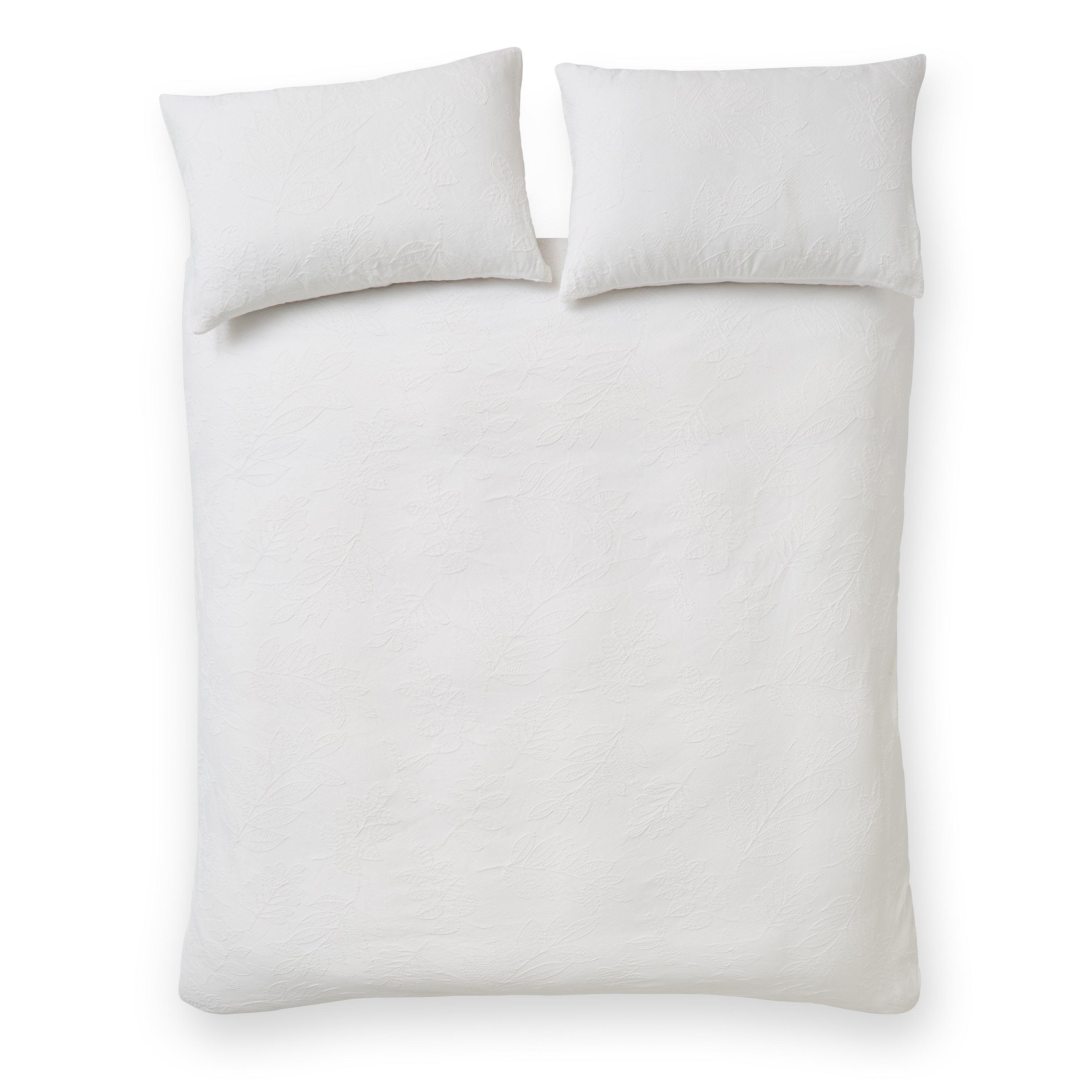White - Catherine Lansfield - Jacquard Leaves Duvet Cover Set - 4
