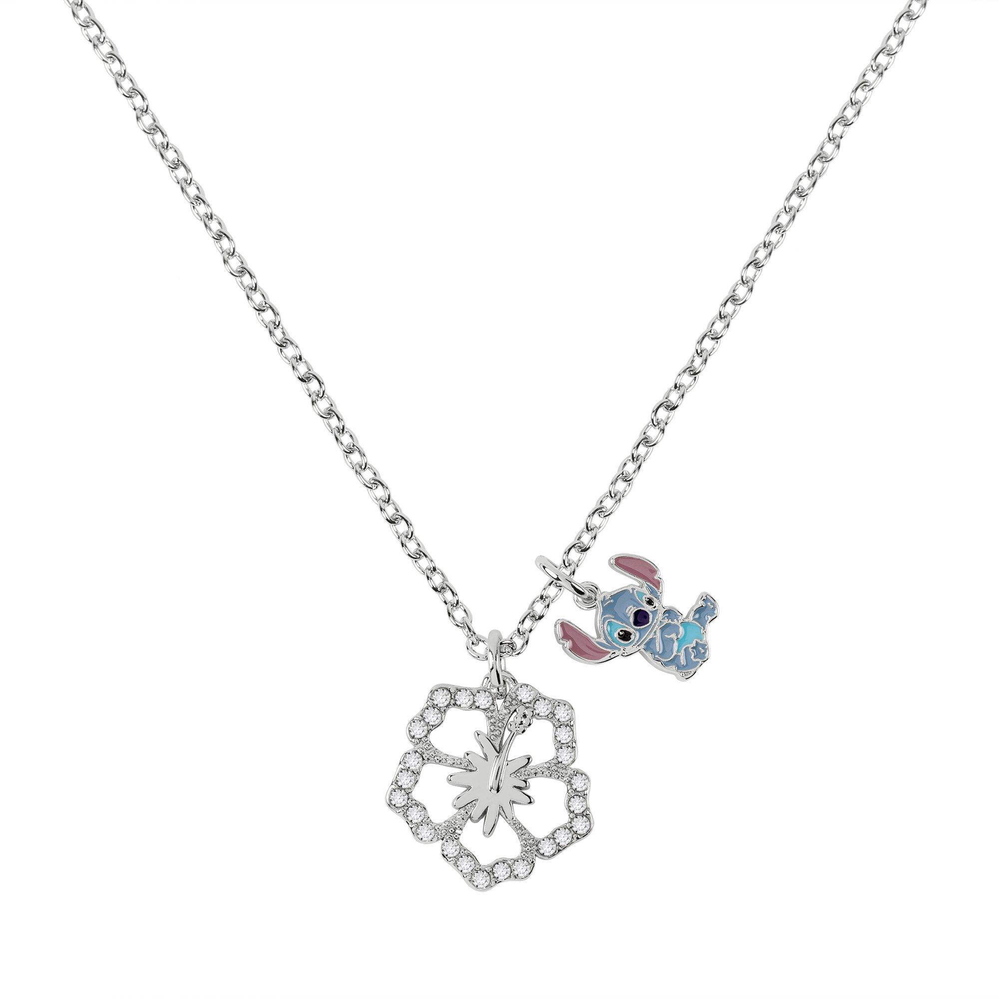 Silver - Disney Stitch - Stitch and flower pendant silver plated necklace - 1