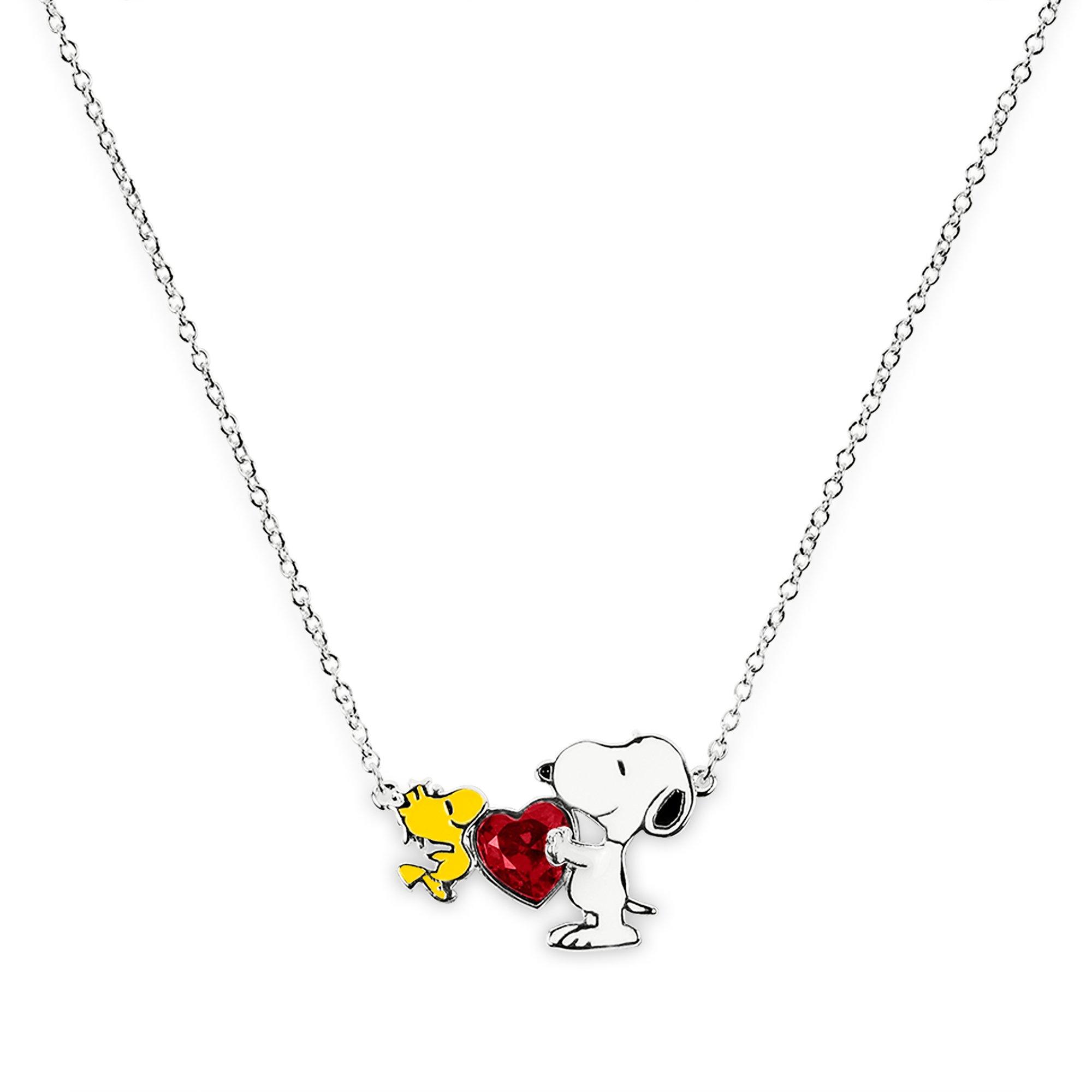 Silver - Snoopy - Snoopy and Woodstock heart stone necklace - 1