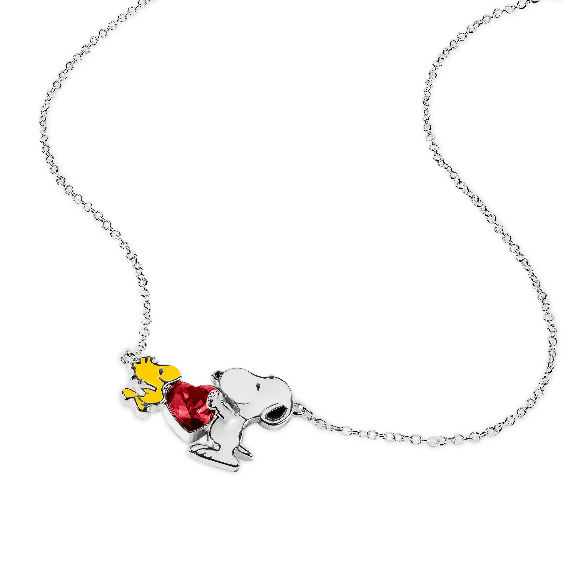 Silver - Snoopy - Snoopy and Woodstock heart stone necklace - 3