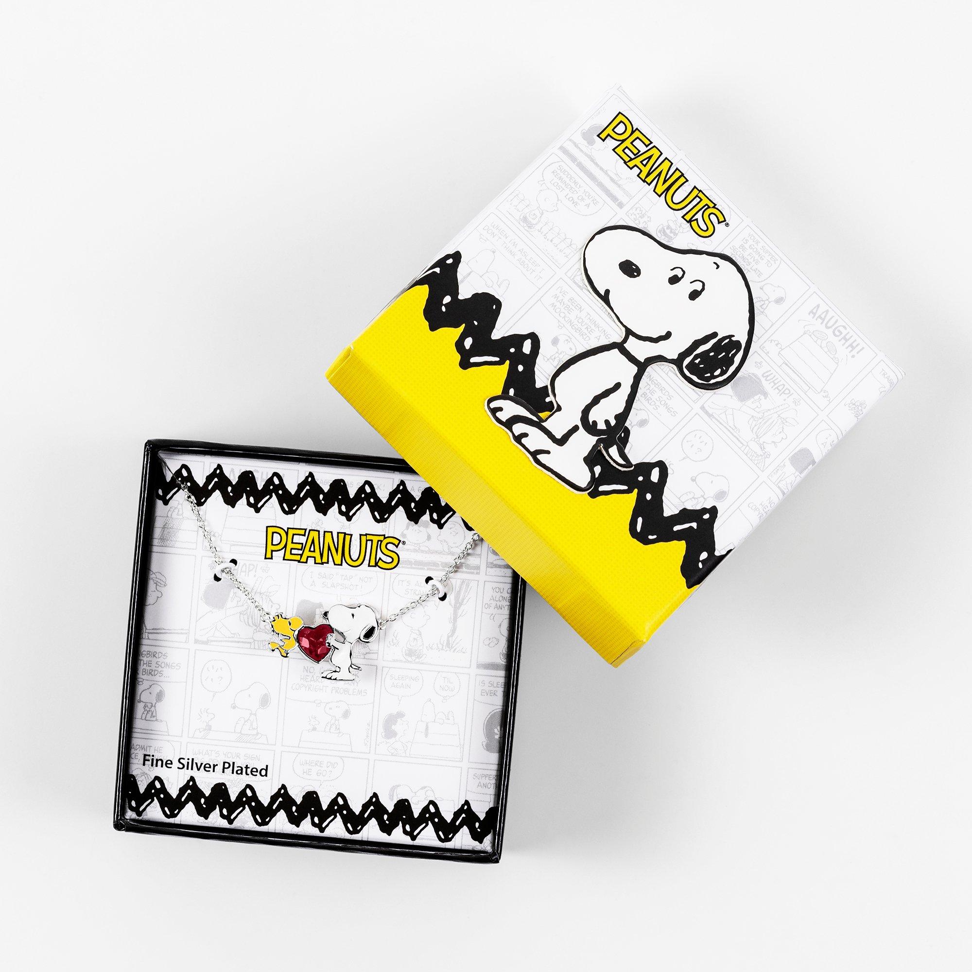 Silver - Snoopy - Snoopy and Woodstock heart stone necklace - 4