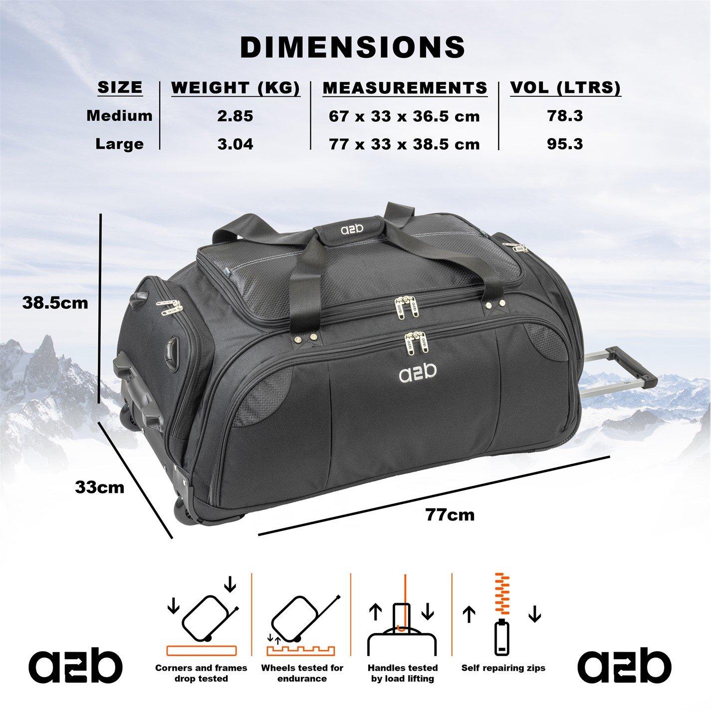 Black - A2B - Quest 95.3L Wheeled Holdall Roller Duffel Bag - 3
