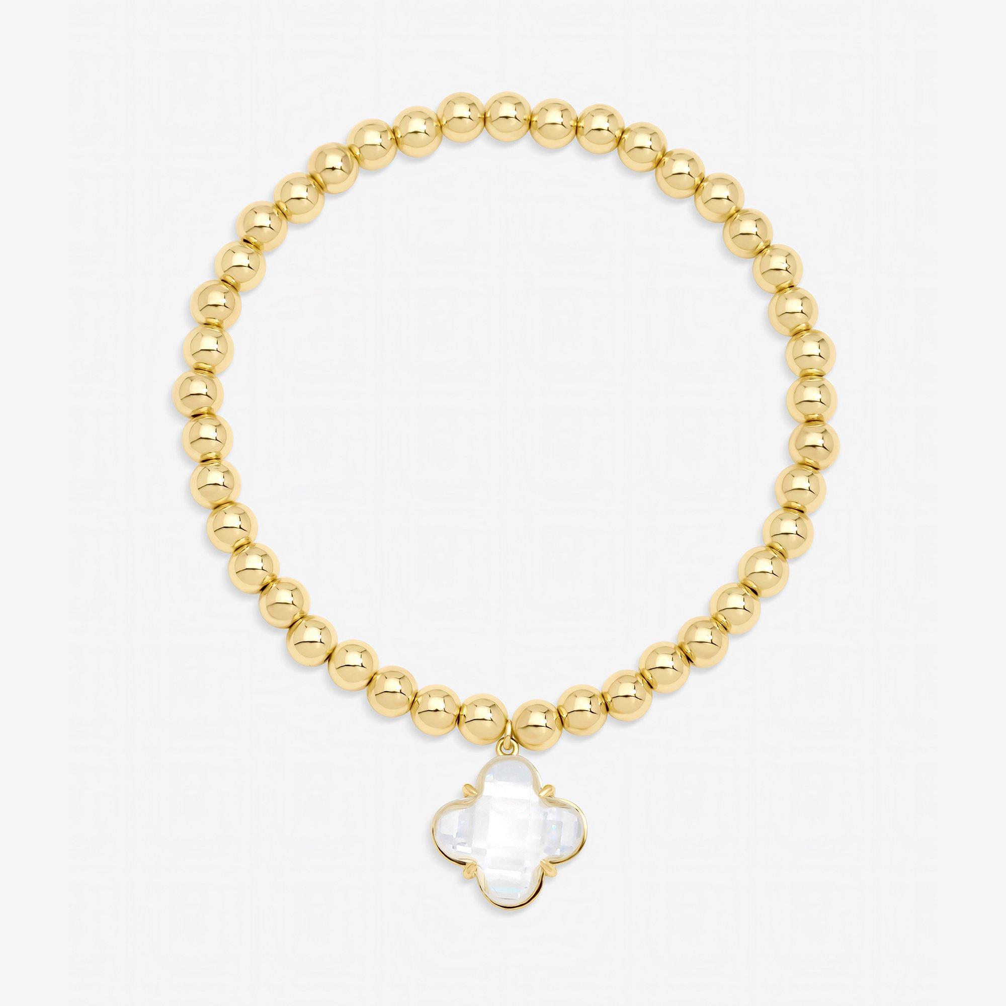 Jon Richard Gold Polished and Crystal Clover Stretch Bracelet