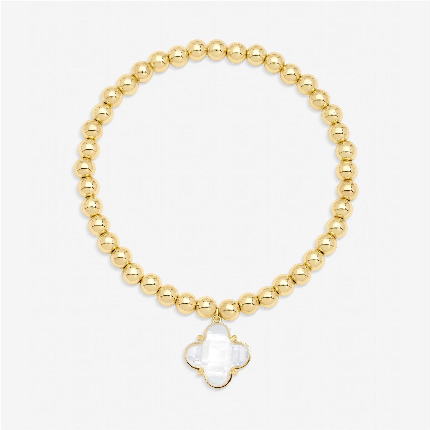 Jon Richard Gold Polished and Crystal Clover Stretch Bracelet | FRASERS