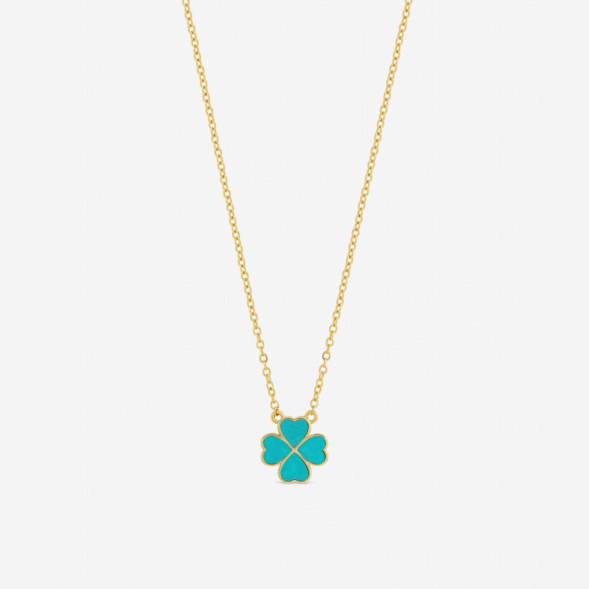 Silver - Jon Richard - Gold Plated and Turquoise Heart Clover Necklace
