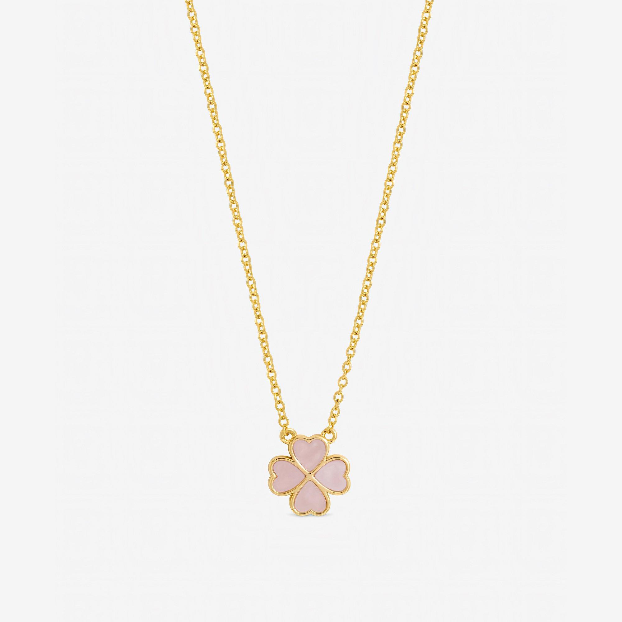 Silver - Jon Richard - Gold Plated and Pink Clover Heart Pendant Necklace