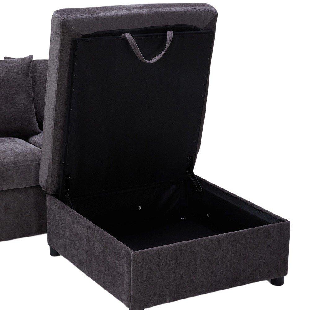 Grey - Kabinet UK - Chenille Upholstered 3-Seater Sectional Sofa with - 12