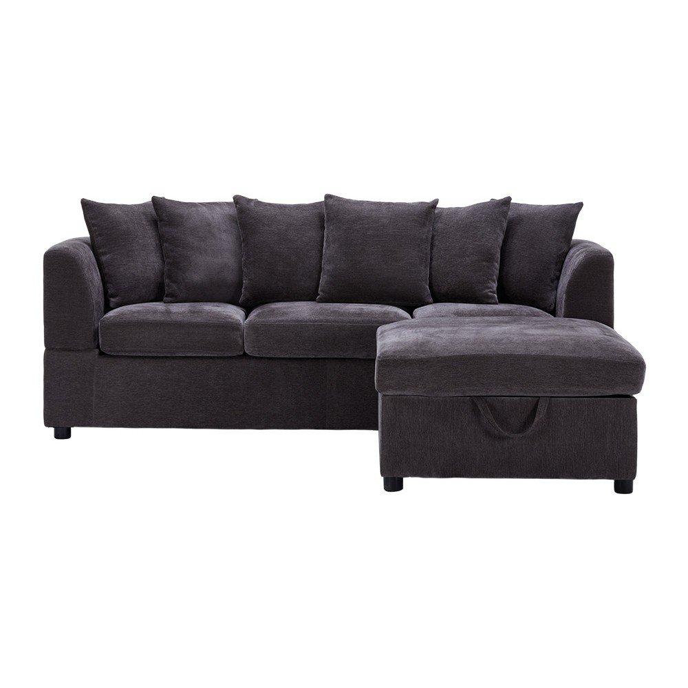 Grey - Kabinet UK - Chenille Upholstered 3-Seater Sectional Sofa with - 4