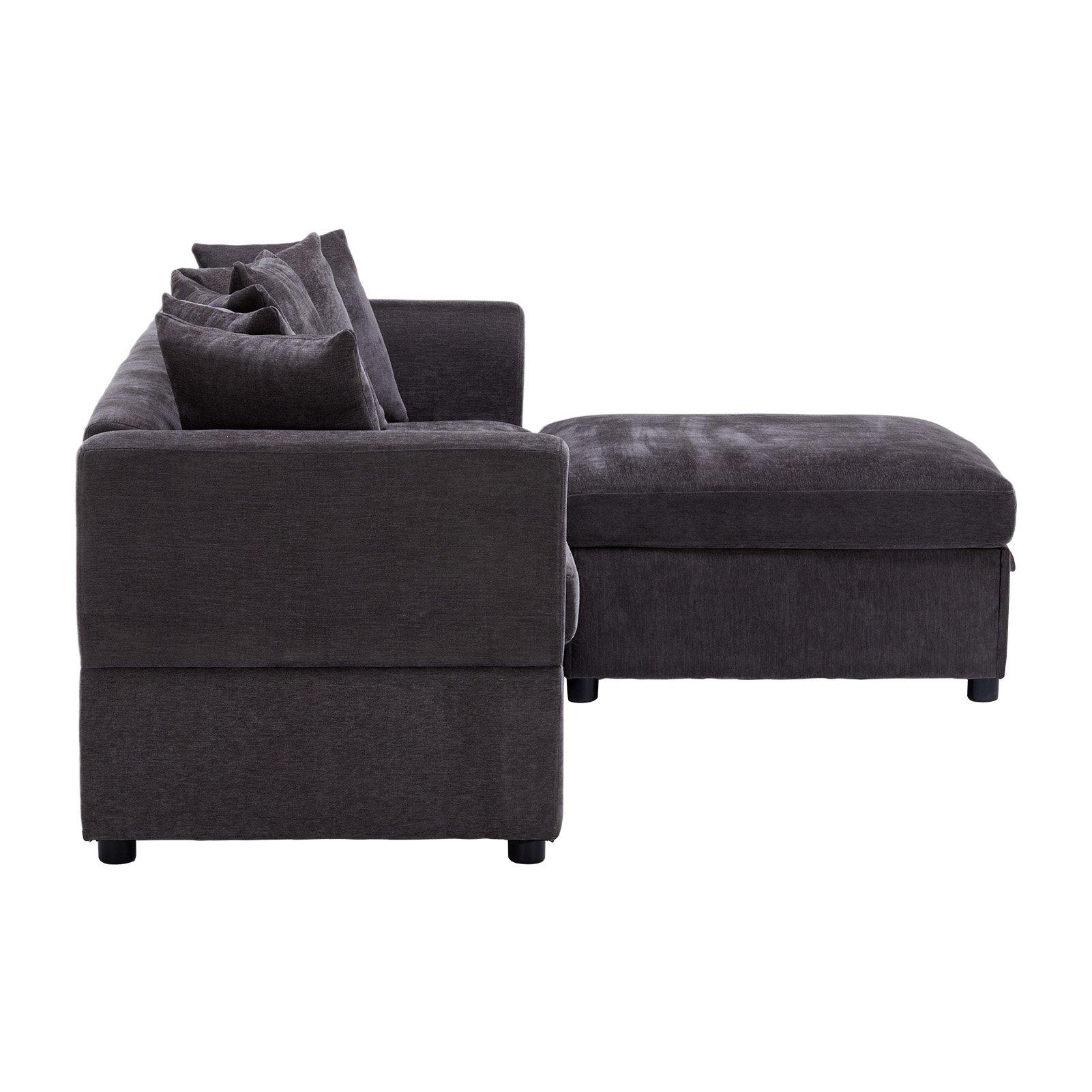 Grey - Kabinet UK - Chenille Upholstered 3-Seater Sectional Sofa with - 5