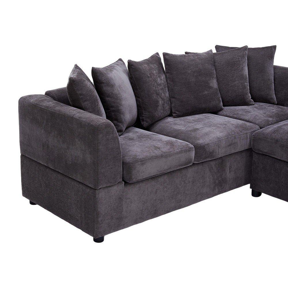 Grey - Kabinet UK - Chenille Upholstered 3-Seater Sectional Sofa with - 7