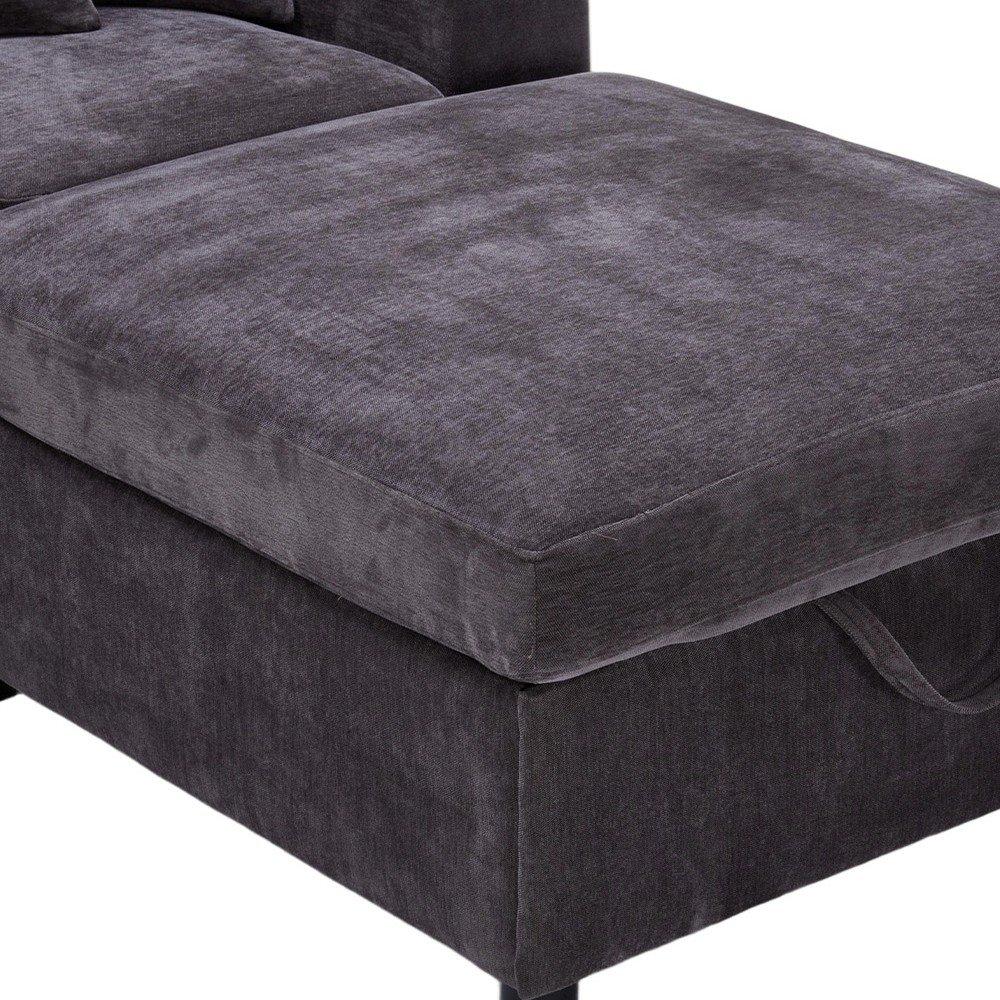 Grey - Kabinet UK - Chenille Upholstered 3-Seater Sectional Sofa with - 8