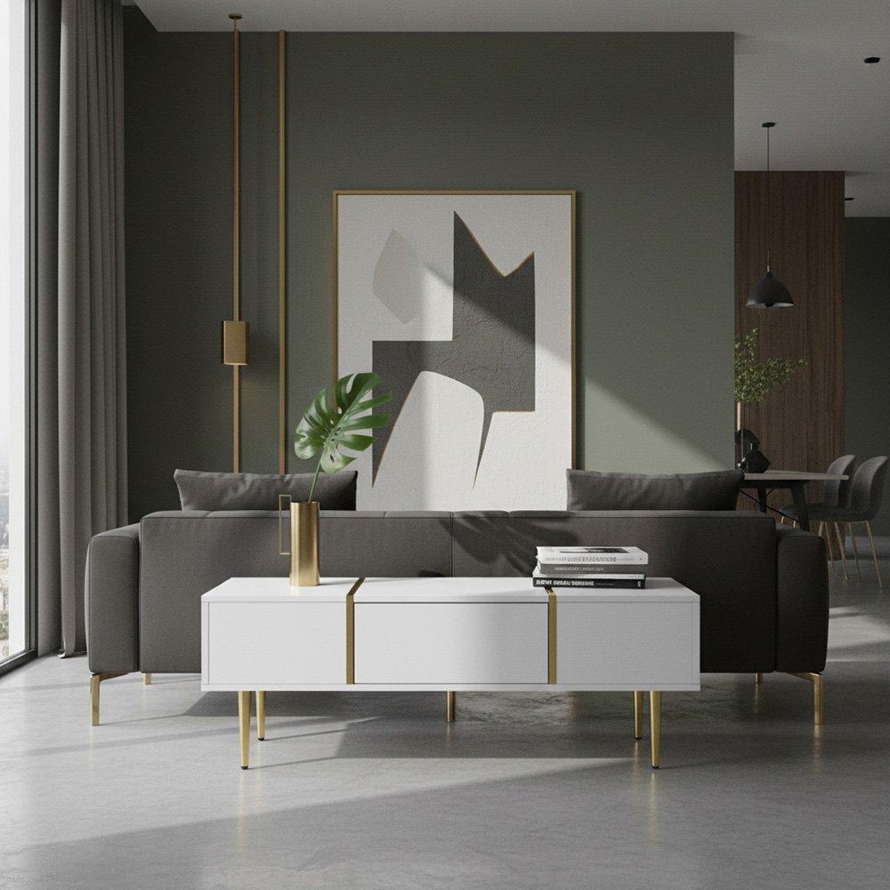 White - Urban Meuble - Modern White Side Table with Gold Accents - 1