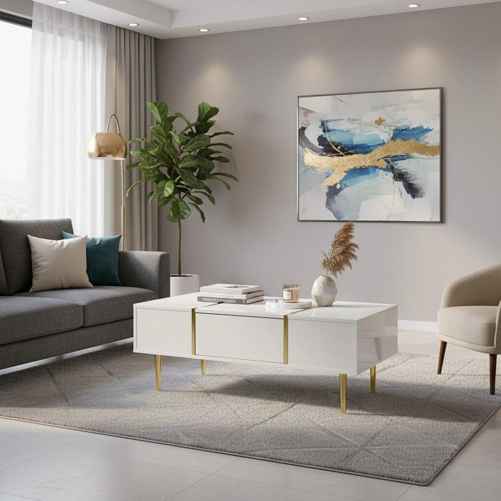 White - Urban Meuble - Modern White Side Table with Gold Accents - 2