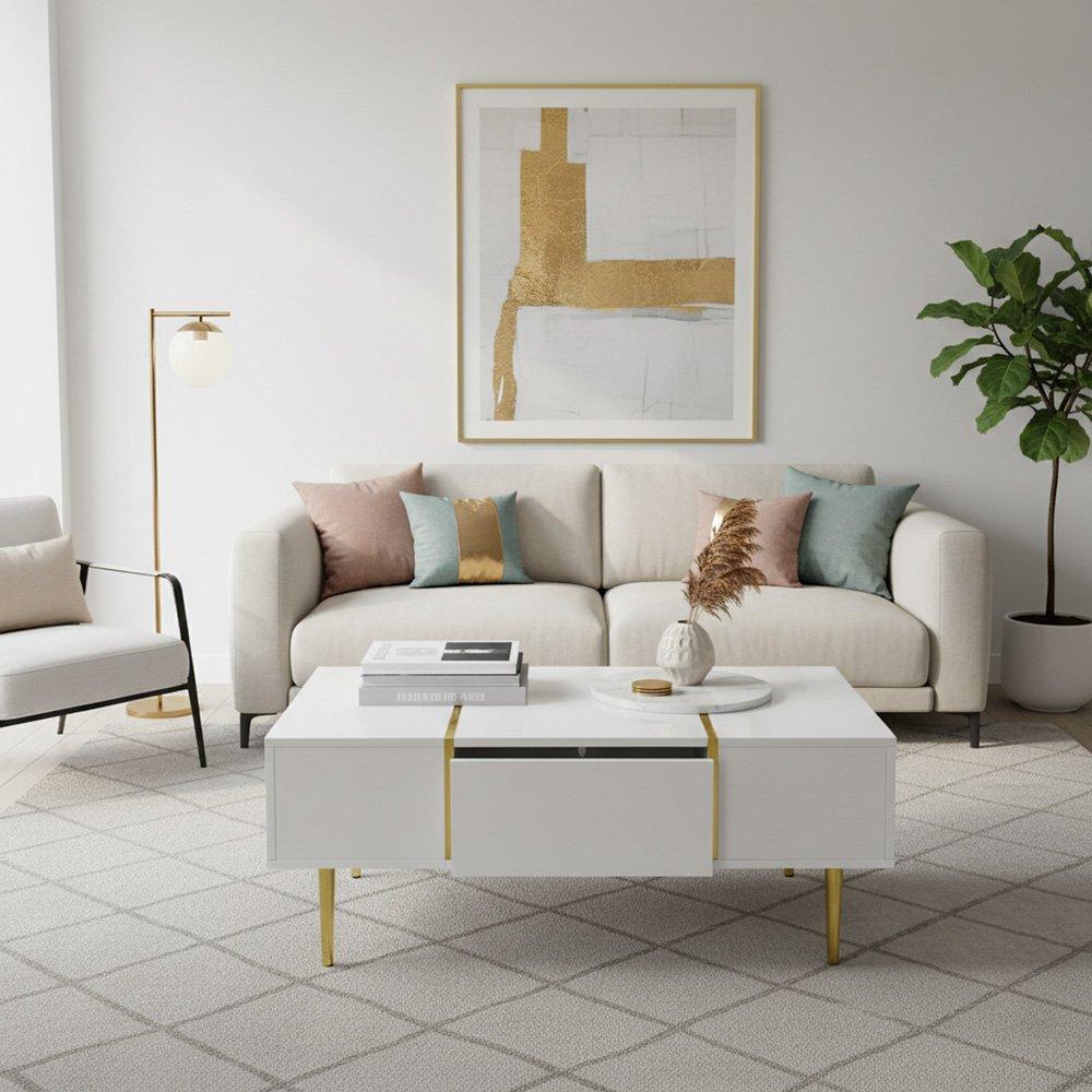 White - Urban Meuble - Modern White Side Table with Gold Accents - 3