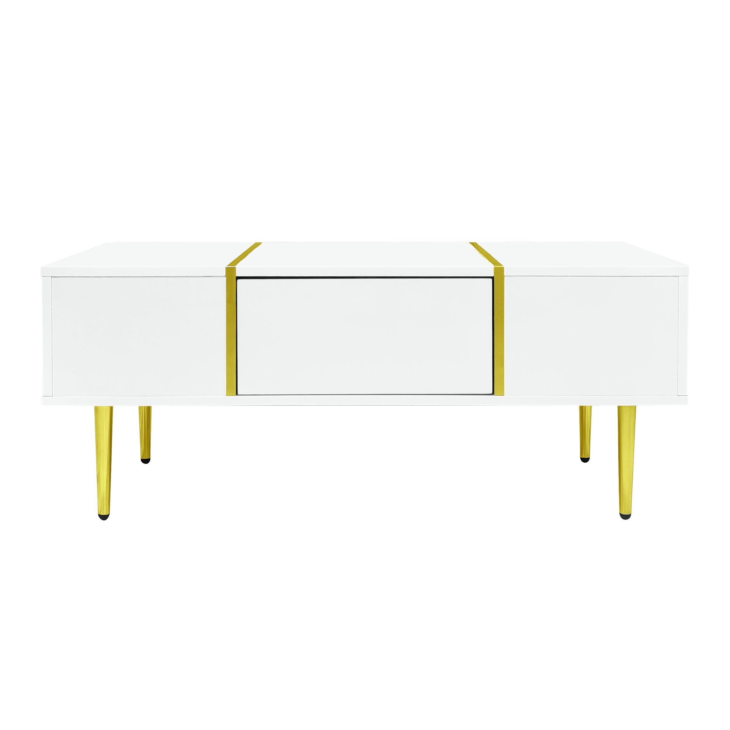 White - Urban Meuble - Modern White Side Table with Gold Accents - 5