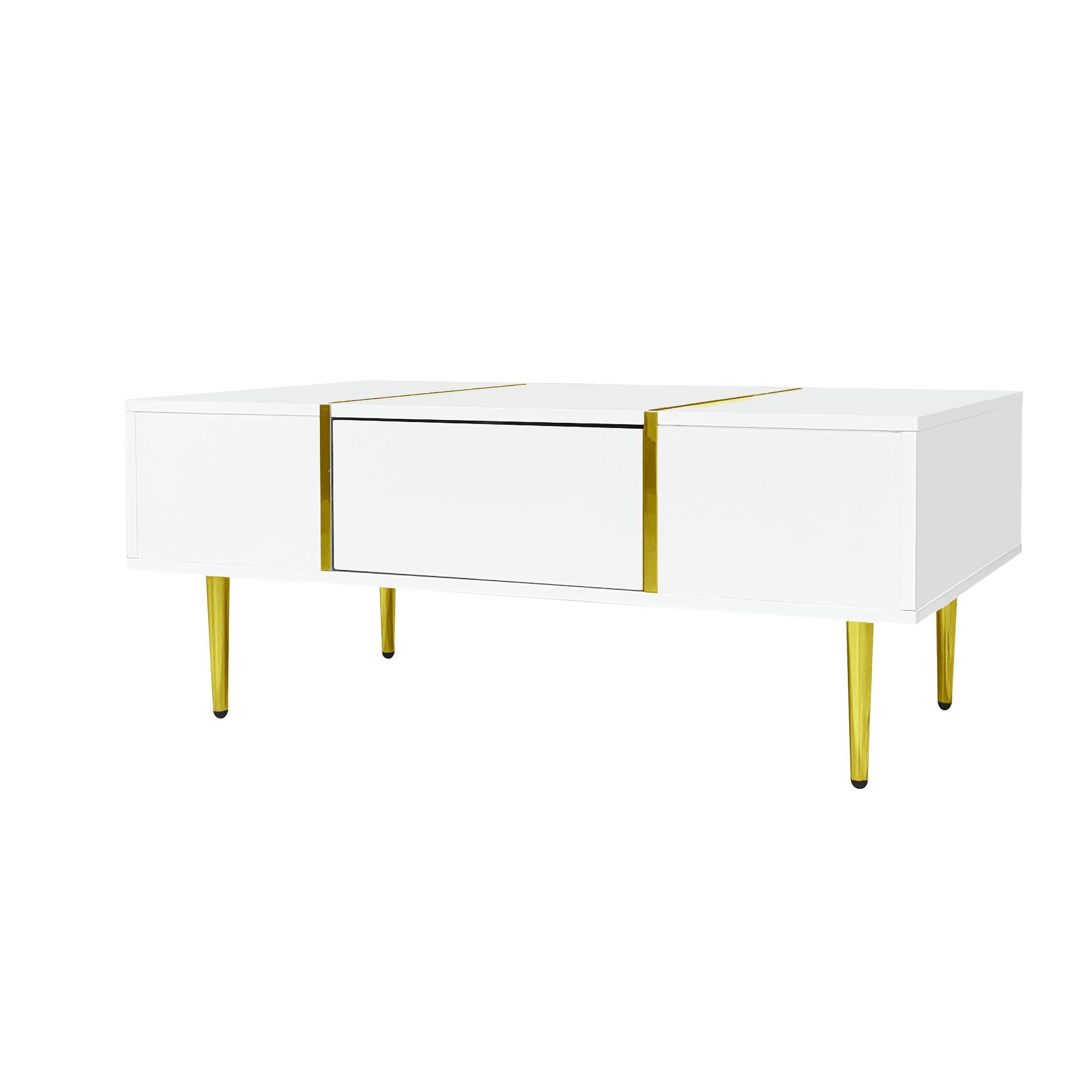 White - Urban Meuble - Modern White Side Table with Gold Accents - 6