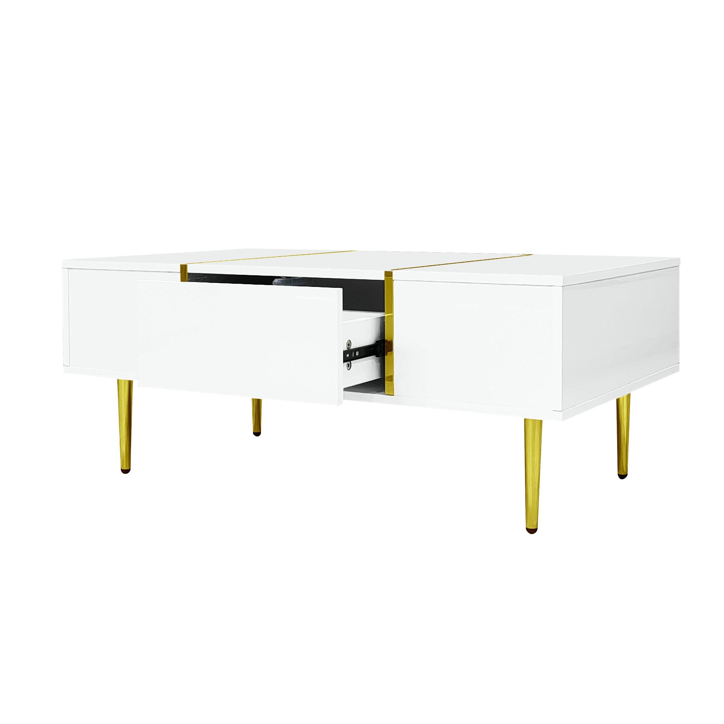White - Urban Meuble - Modern White Side Table with Gold Accents - 8