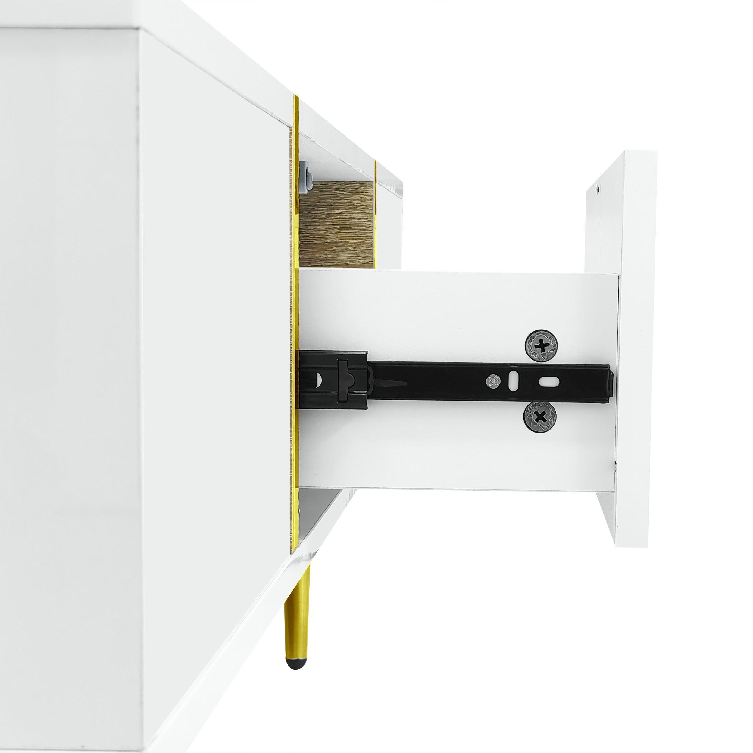 White - Urban Meuble - Modern White Side Table with Gold Accents - 9