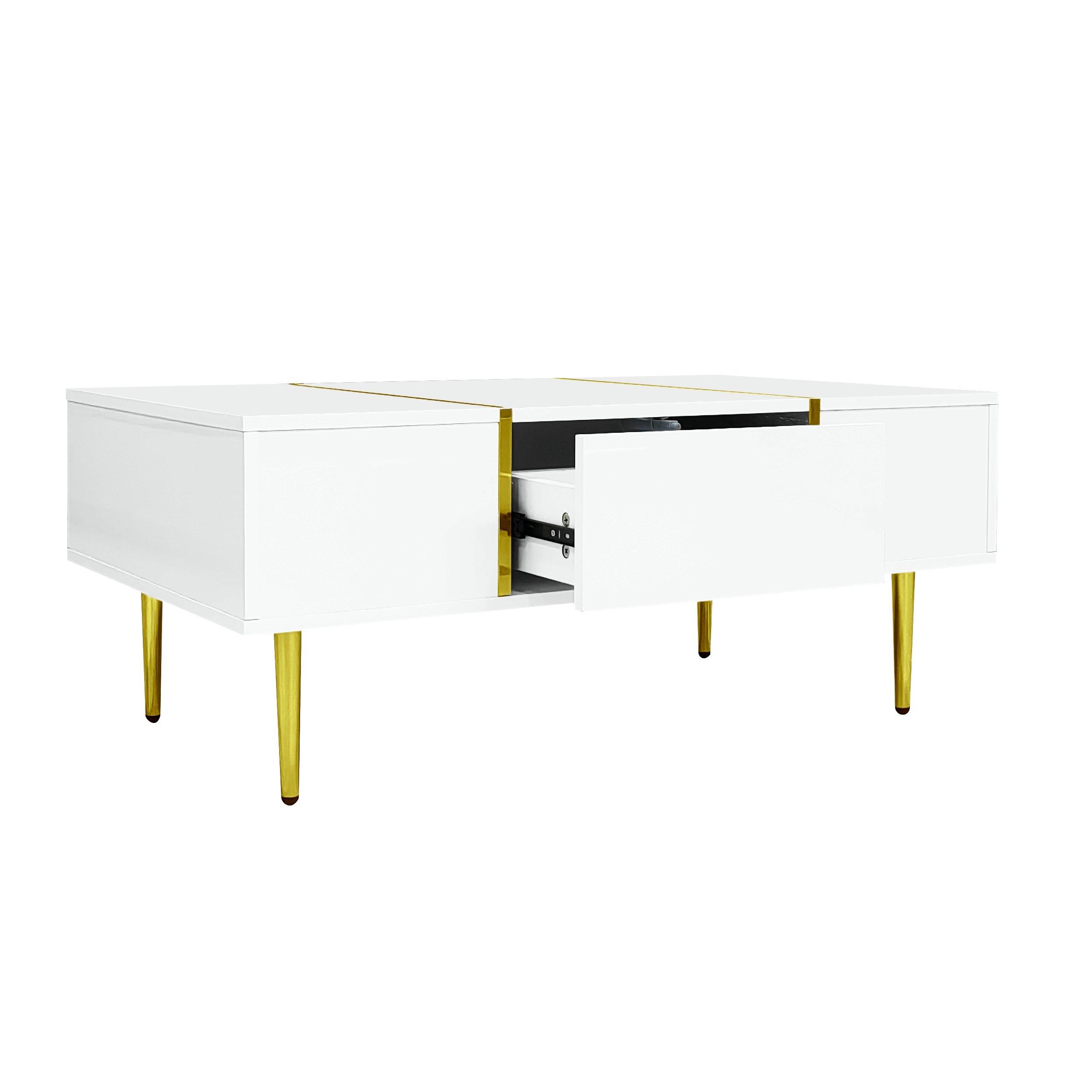 White - Urban Meuble - Modern White Side Table with Gold Accents - 10
