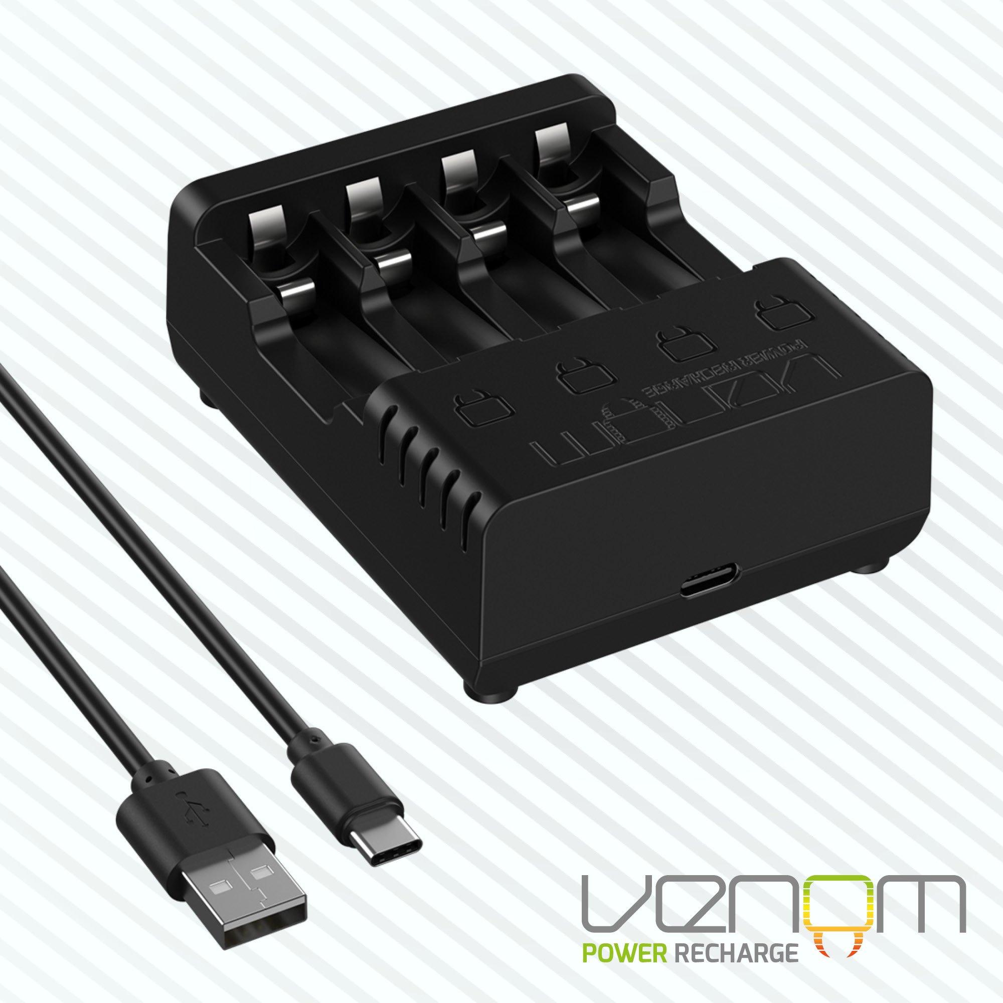 Black - Venom - Rechargeable Battery Charging Dock plus 4 x AA 2100mAh Batteries - 2