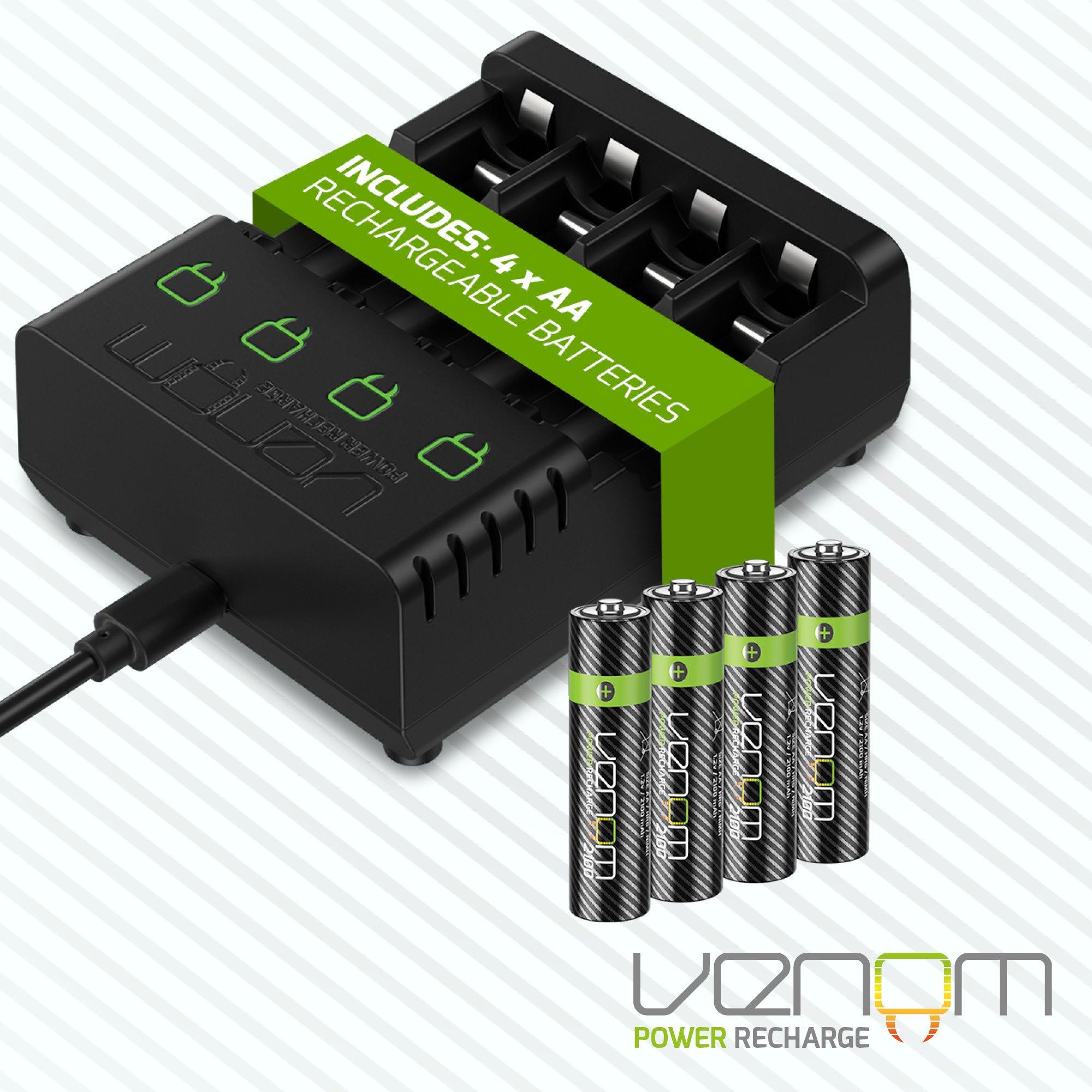 Black - Venom - Rechargeable Battery Charging Dock plus 4 x AA 2100mAh Batteries - 3