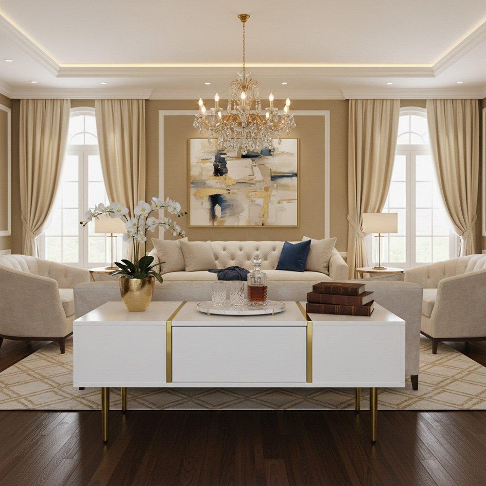 White - Urban Meuble - Modern Console Table Gold Legs Durable Storage - 1