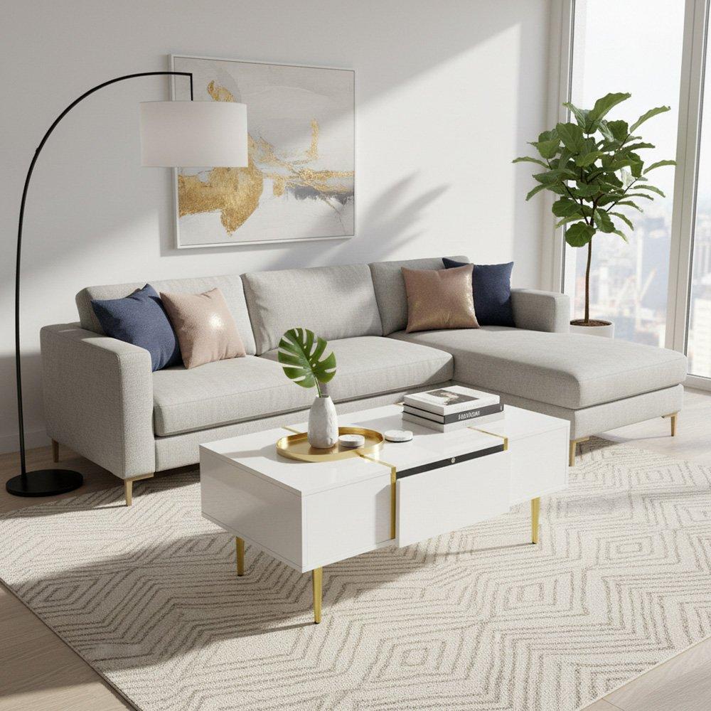 White - Urban Meuble - Modern Console Table Gold Legs Durable Storage - 3