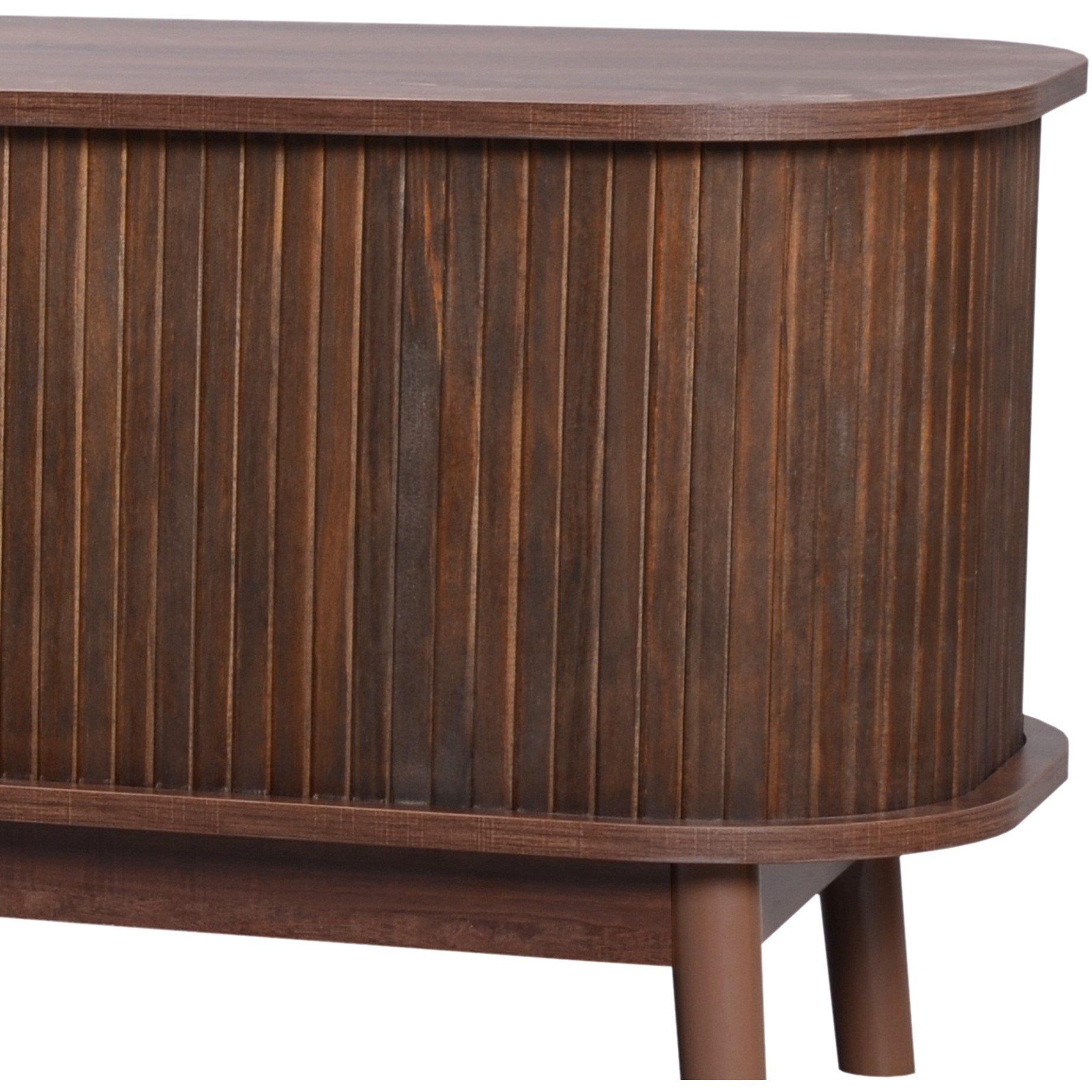 Brown - Urban Meuble - Brown Wood TV Stand Rattan Panels Ample Storage - 11