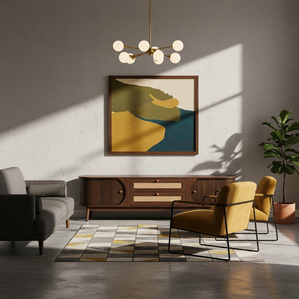 Brown - Urban Meuble - Brown Wood TV Stand Rattan Panels Ample Storage - 3