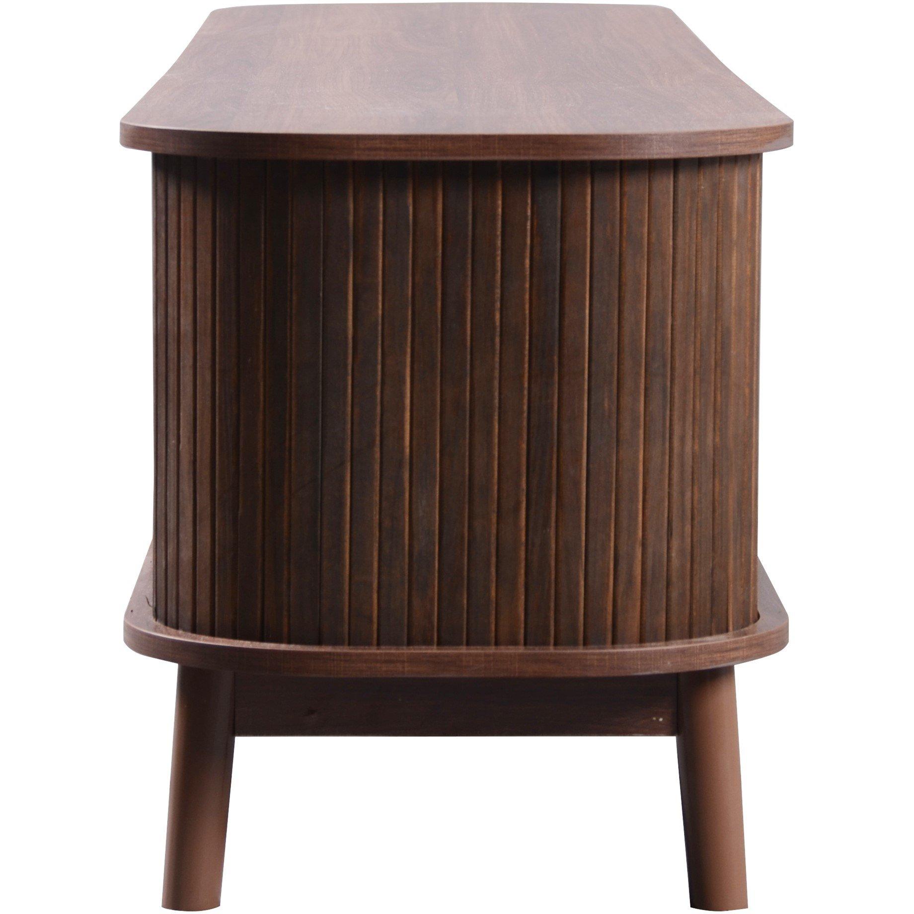 Brown - Urban Meuble - Brown Wood TV Stand Rattan Panels Ample Storage - 7