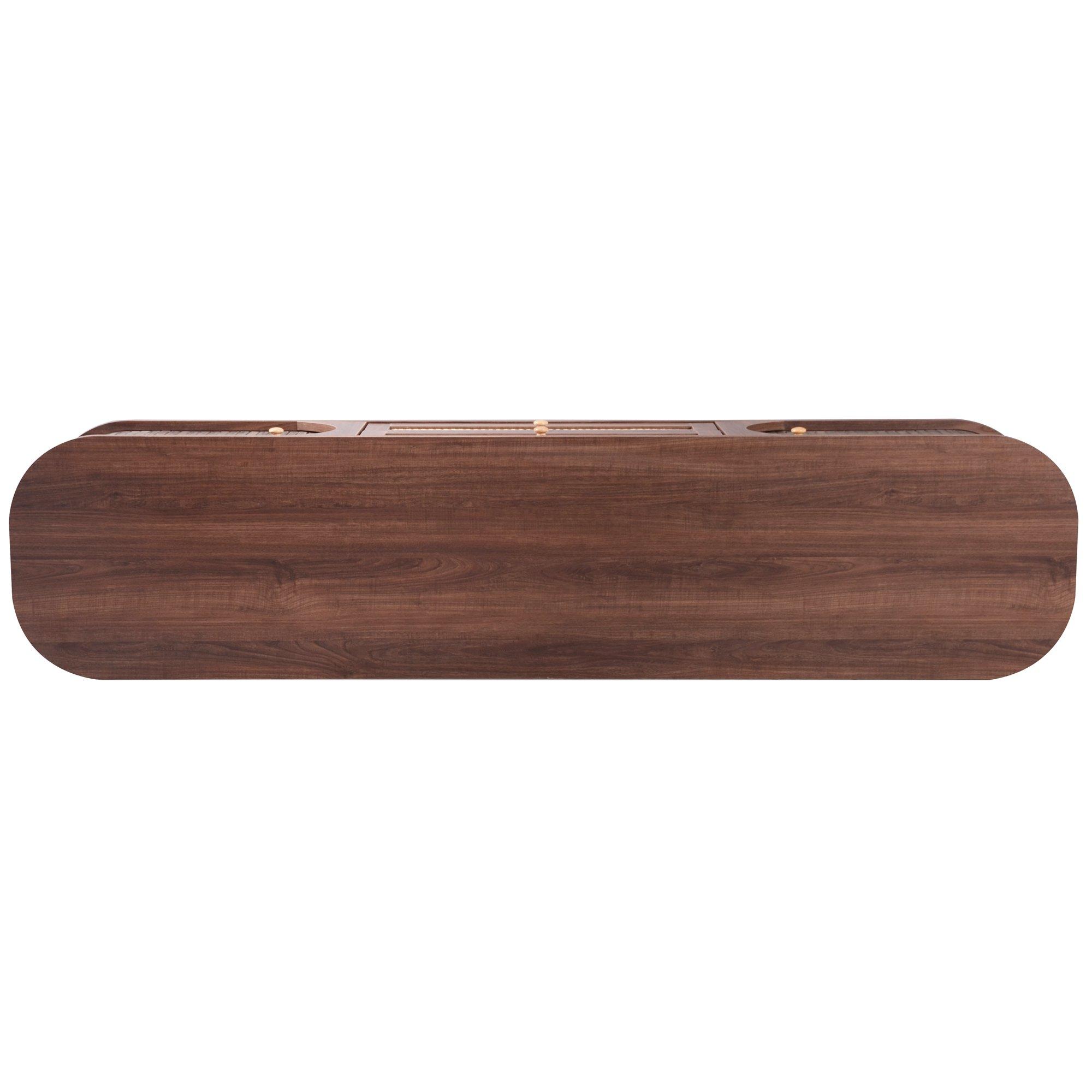 Brown - Urban Meuble - Brown Wood TV Stand Rattan Panels Ample Storage - 8