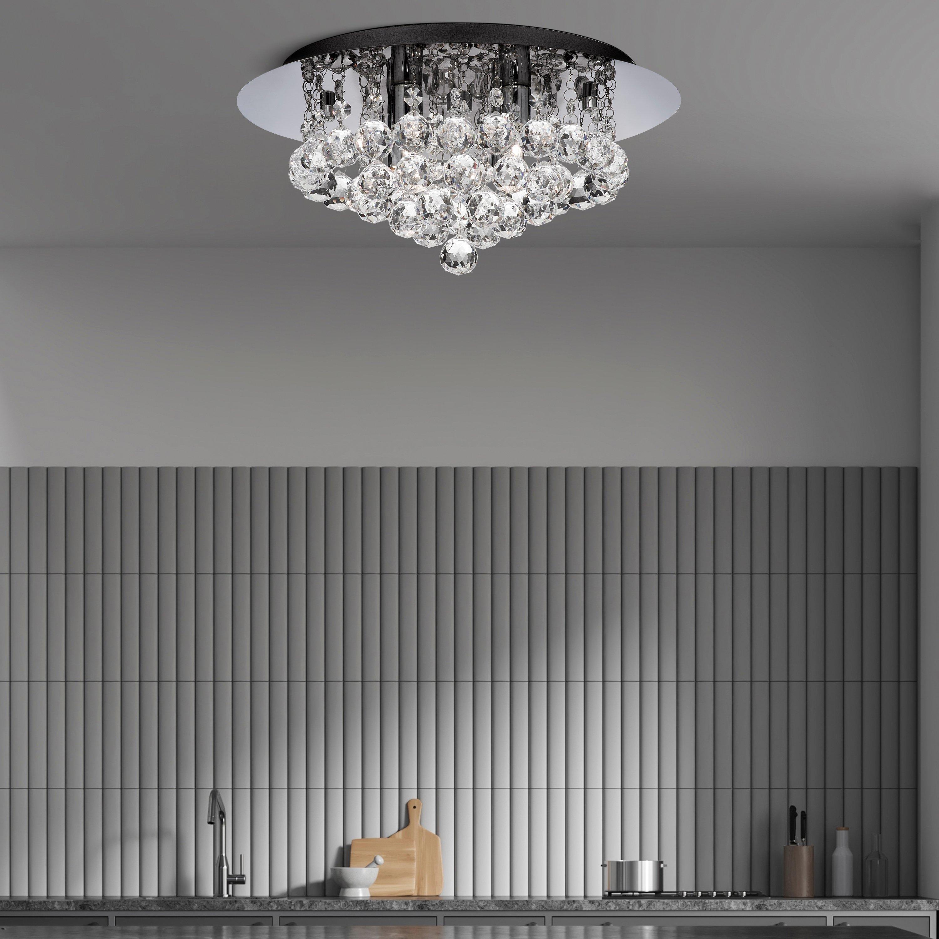 Chrome - Lighting Collection - Jasmine 4Lt Flush  - Chrome Metal & Clear Crystal - 1