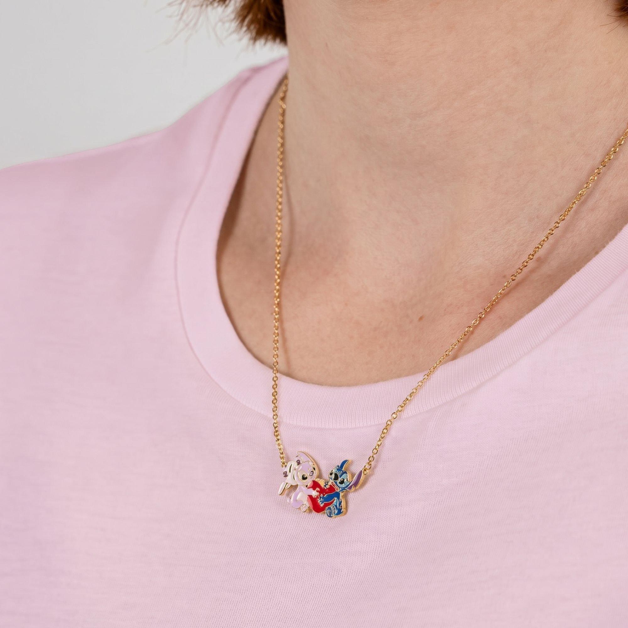Gold - Disney Stitch - Stitch and Angel gold plated heart necklace - 2