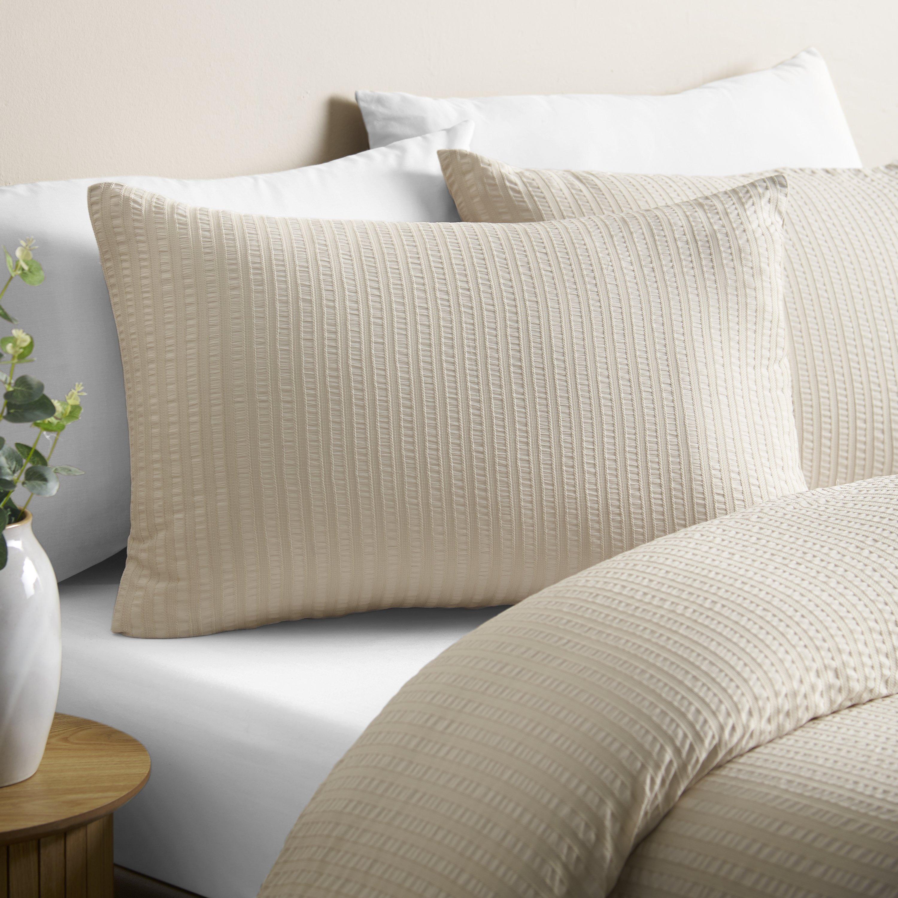 Natural - Catherine Lansfield - Stripe Seersucker Duvet Cover Set - 2