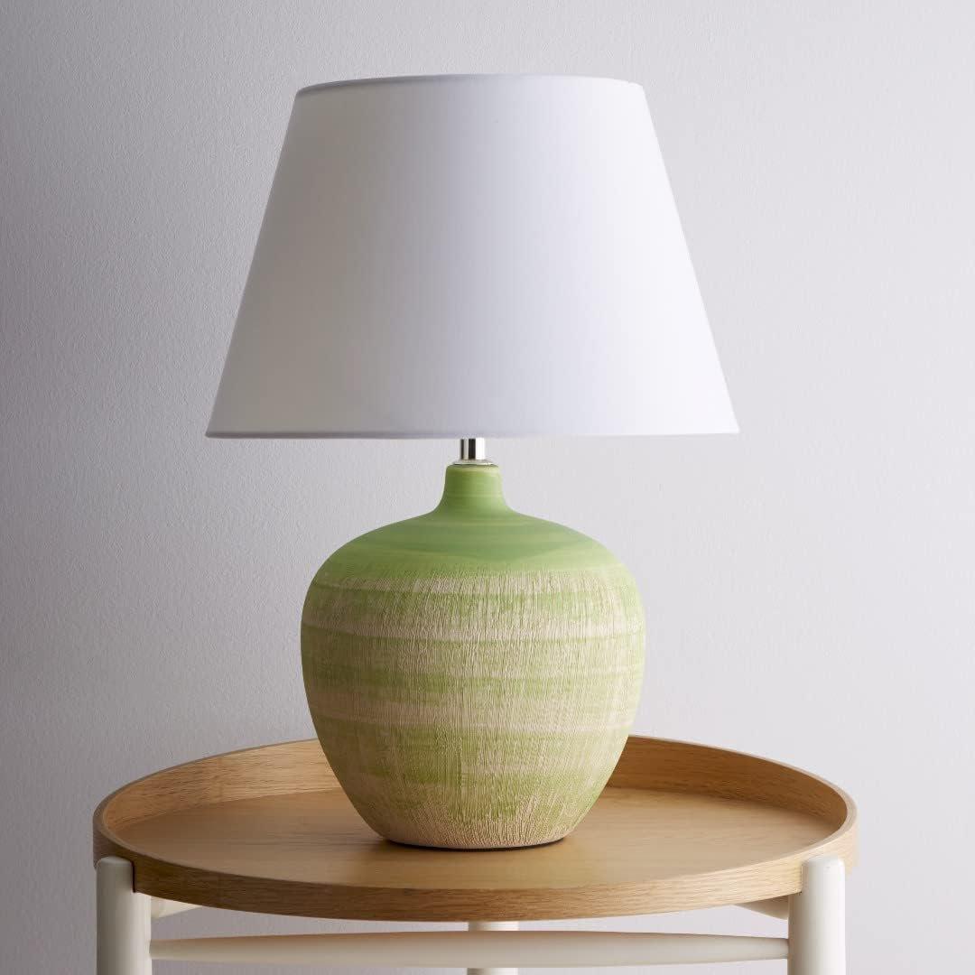 K Living  Tenby Glazed Ceramic Table Lamp With Fabric Shade - Green