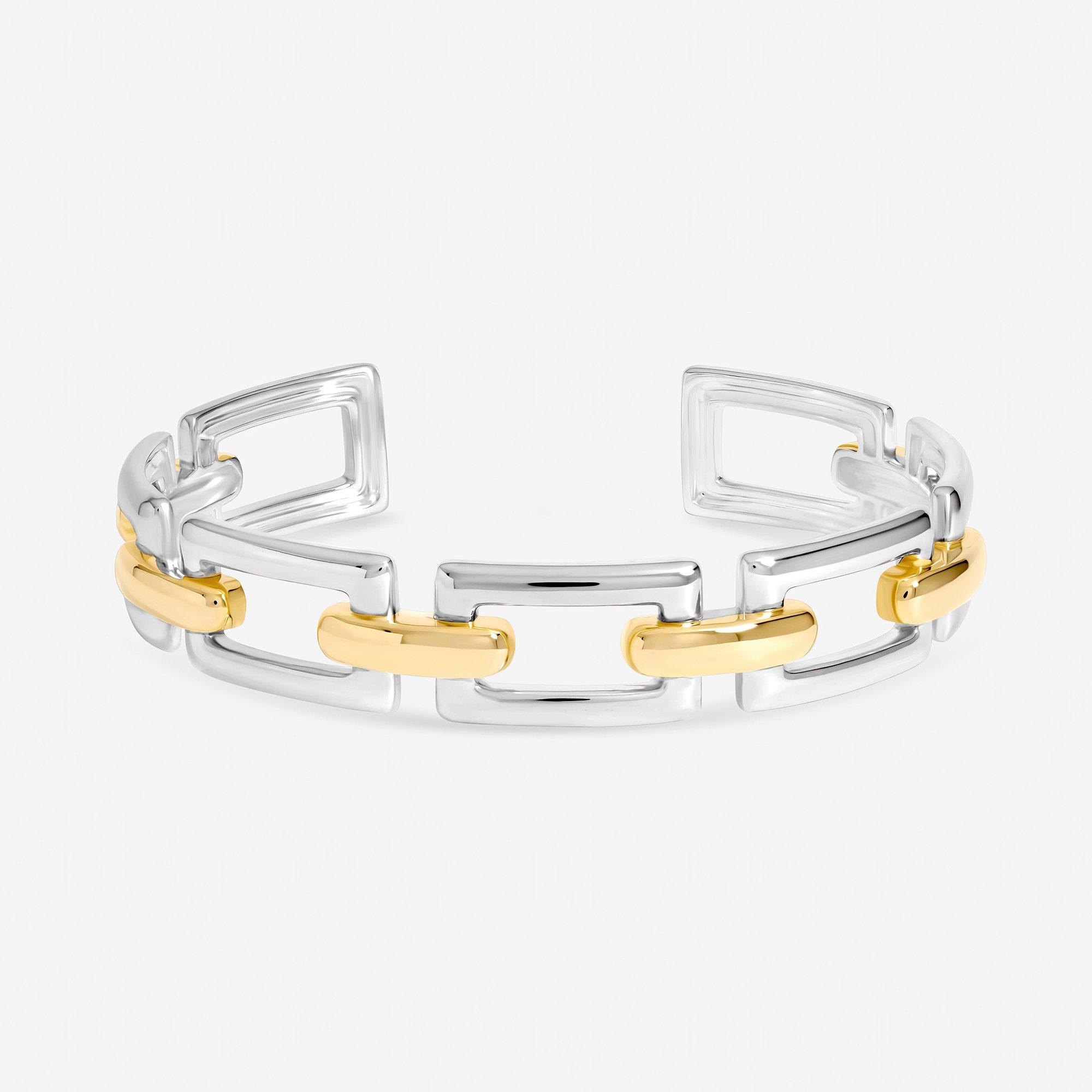 Silver - Inicio - Two Tone Polished Cuff Bracelet - Gift Pouch - 1