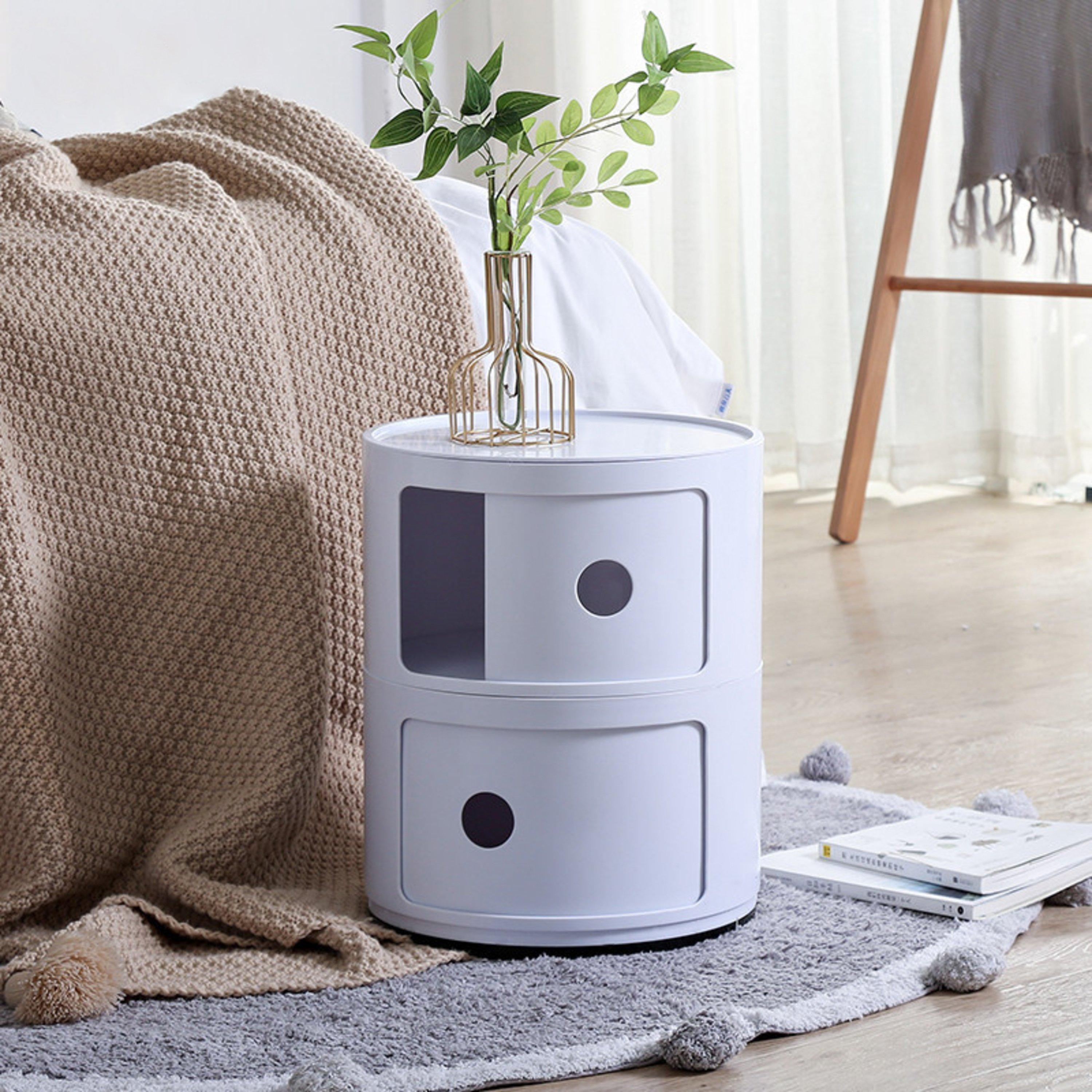 Life Ideas  Cylindrical -Tier Plastic Drawer Unit - White - 3 Tier