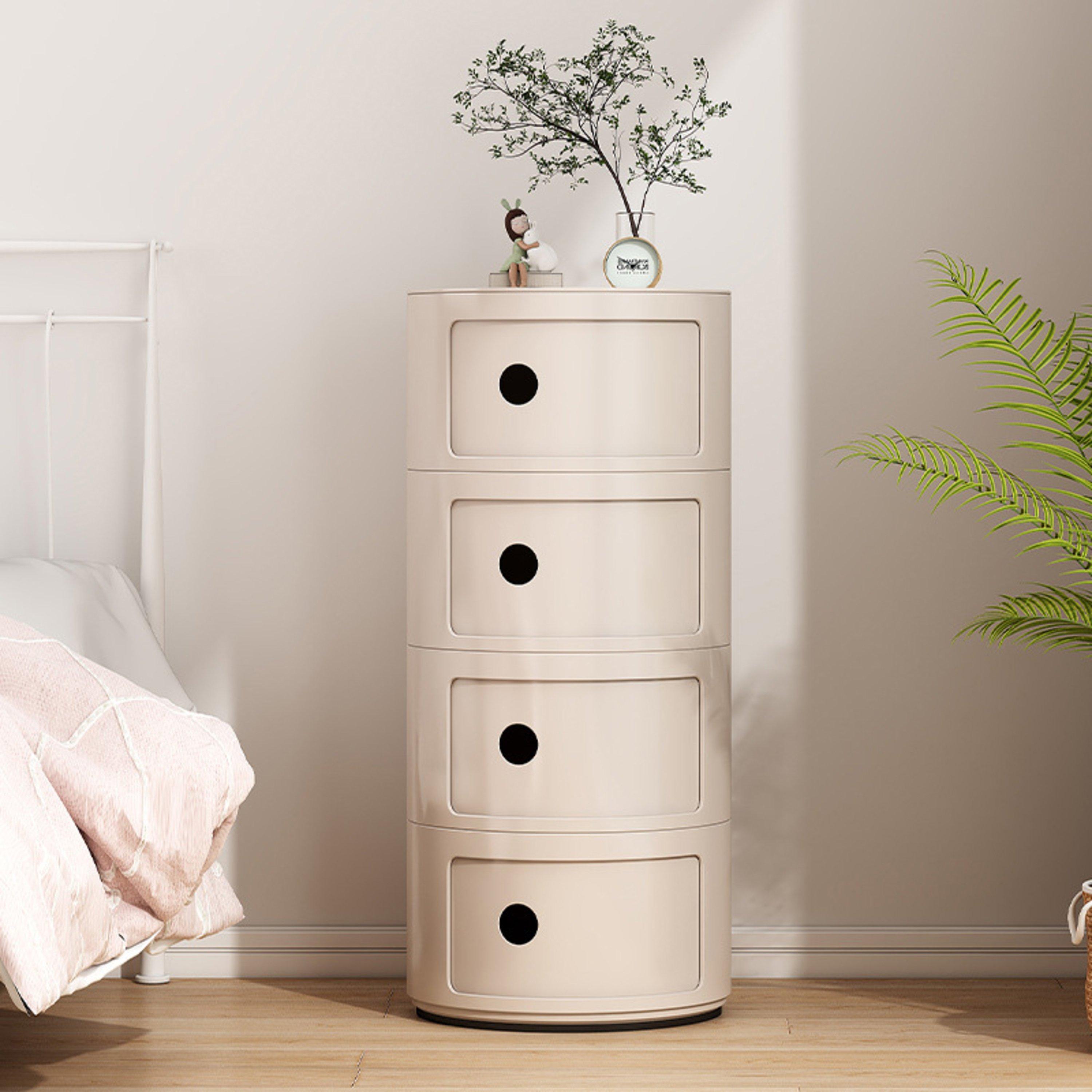 Life Ideas  Cylindrical -Tier Plastic Drawer Unit - Beige - 4 Tier