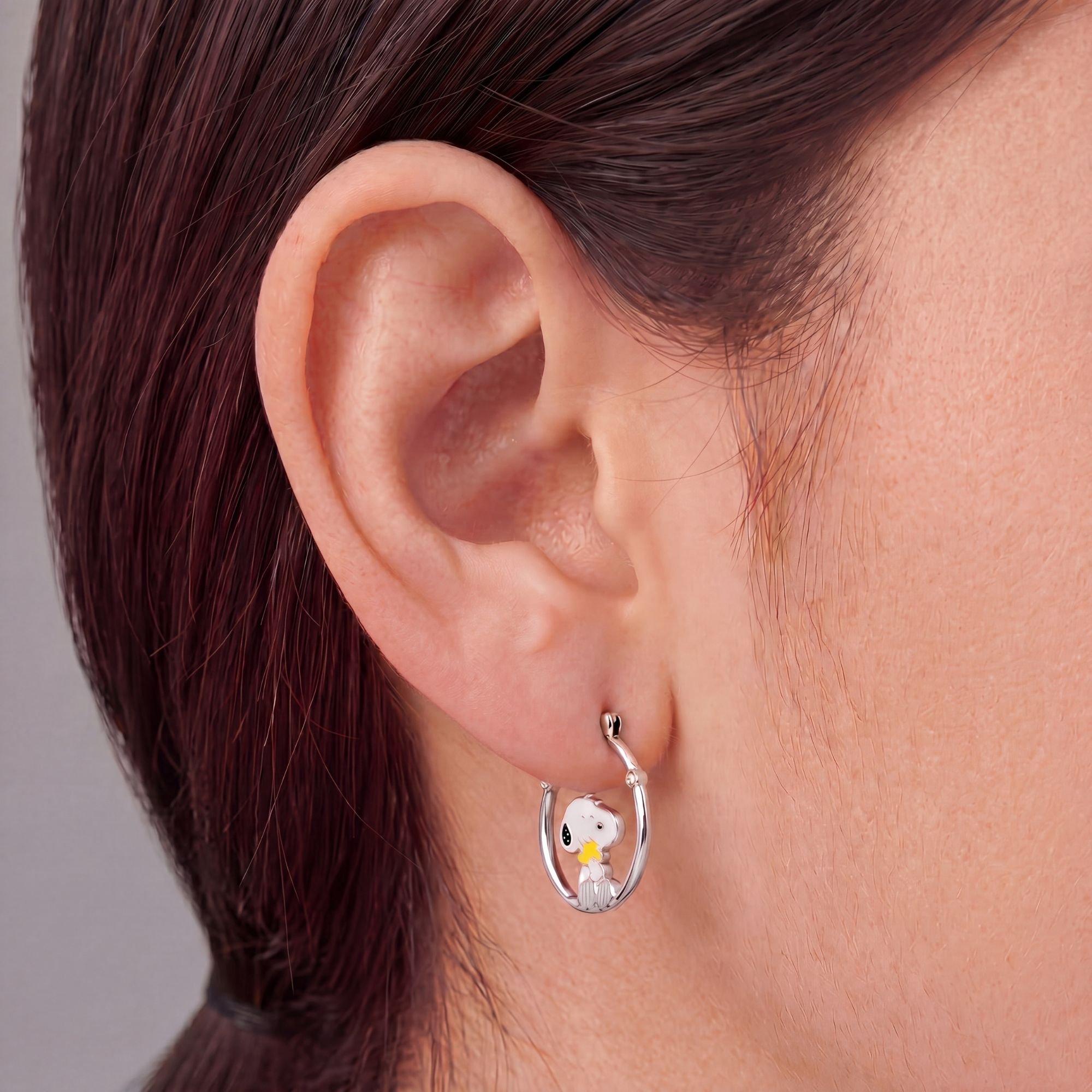 Silver - Snoopy - Snoopy and Woodstock silver plated hoop earrings - 2