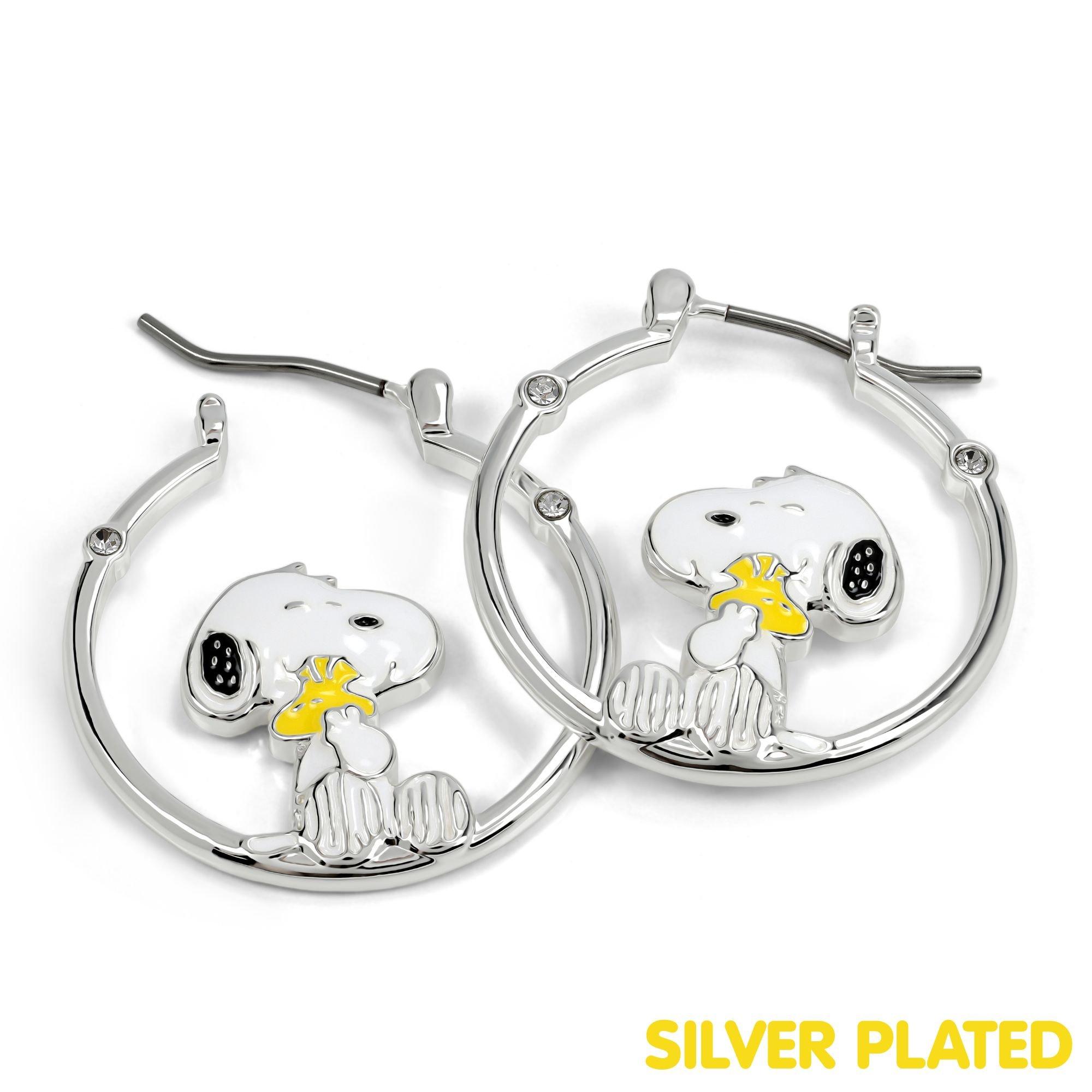 Silver - Snoopy - Snoopy and Woodstock silver plated hoop earrings - 3